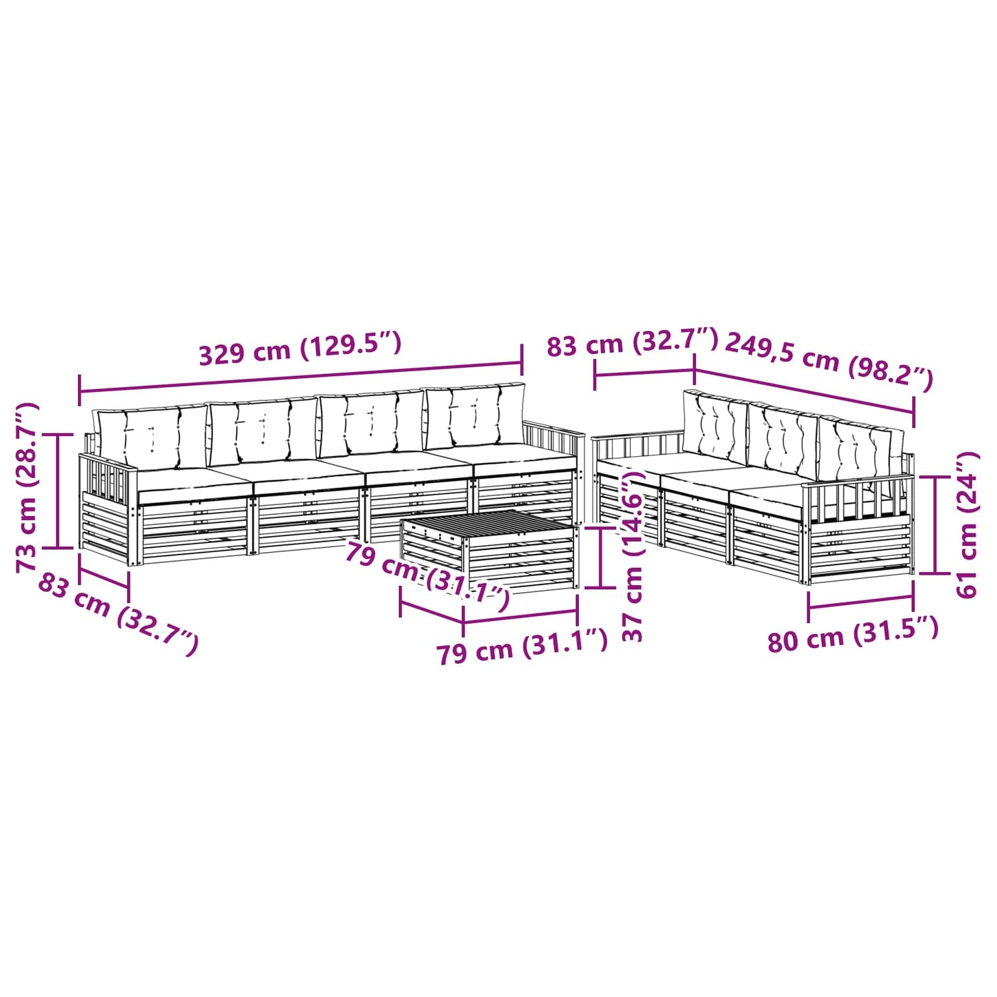Set di divani da esterno con cuscino 8 pcs Naturale e Antracite | homemem39