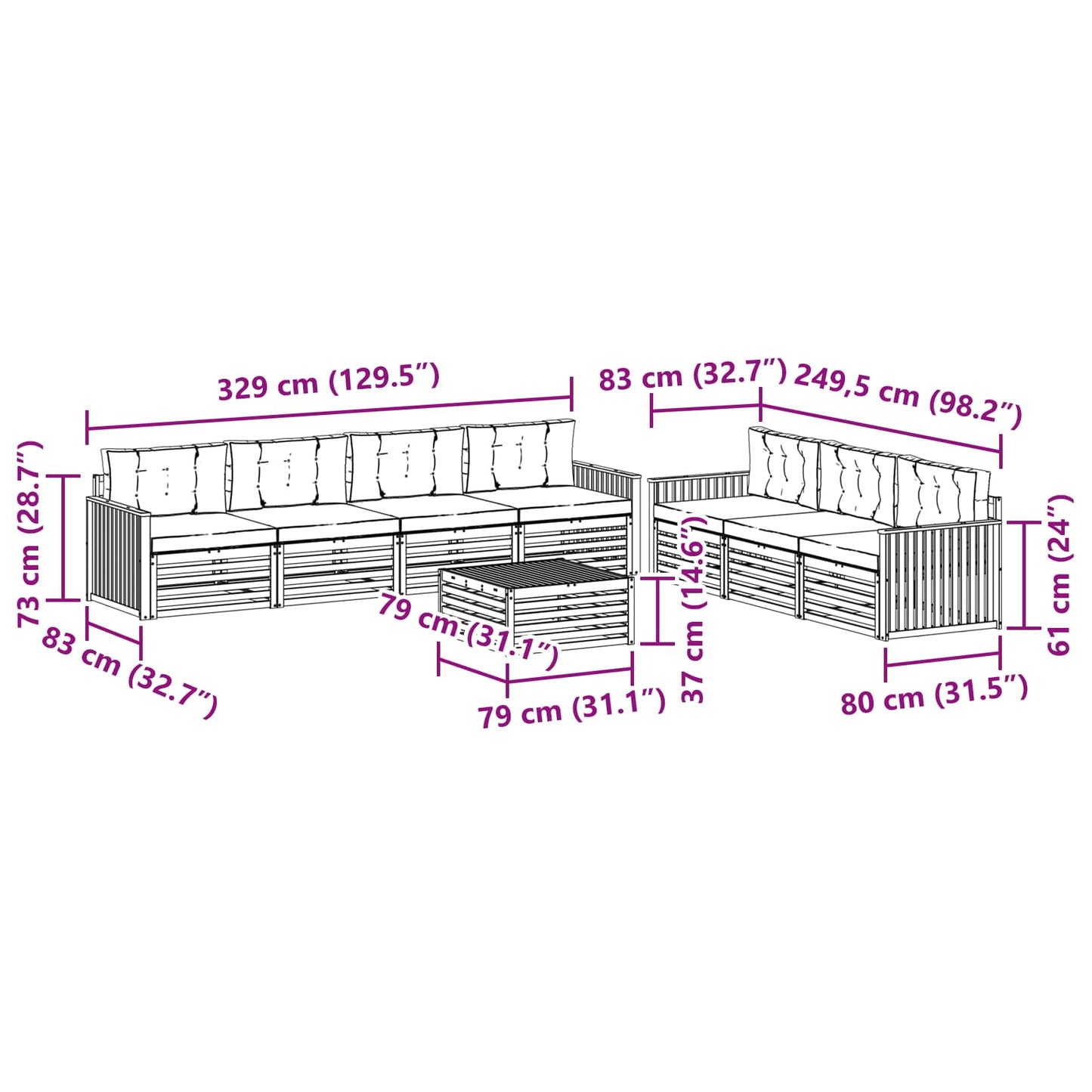 Set di divani da esterno 8 pcs Grigio Naturale e Chiaro | homemem39