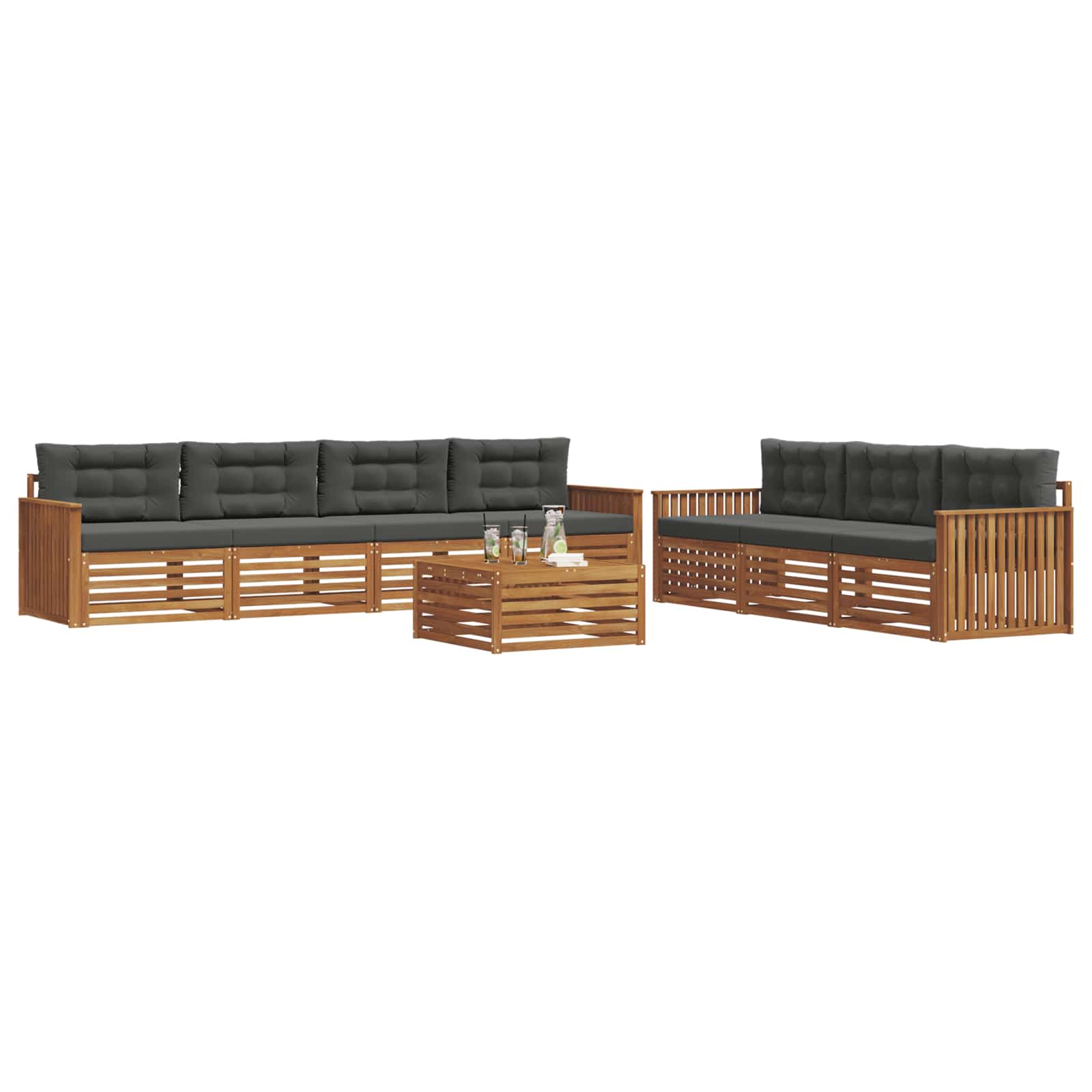 Set di divani da esterno con cuscino 8 pcs Naturale e Antracite | homemem39