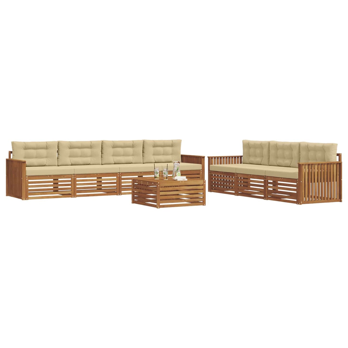 Set di divani da esterno con cuscino 8 pcs Naturale e Beige