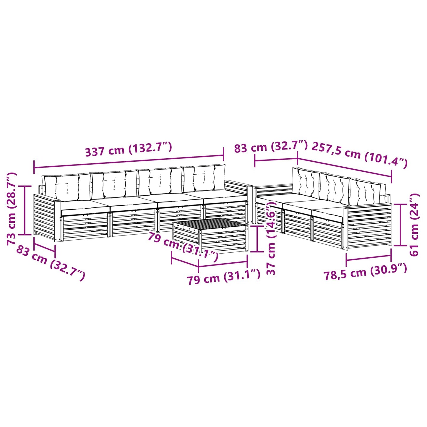 Set di divani da esterno con cuscino 8 pcs Naturale e Antracite