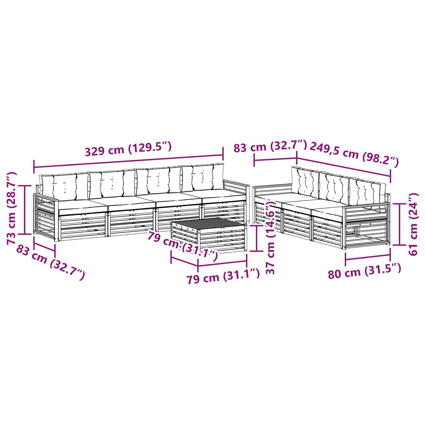 Set di divani da esterno con cuscino 8 pcs Naturale e Antracite | homemem39