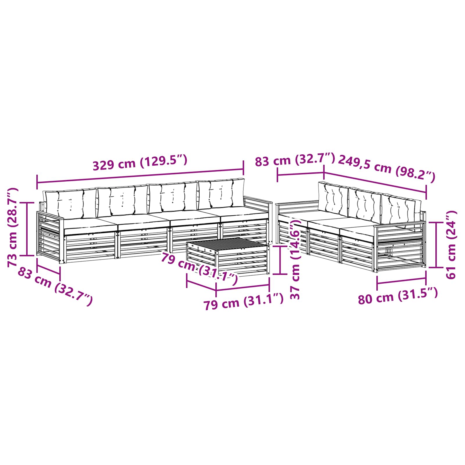 Set di divani da esterno con cuscino 8 pcs Naturale e Antracite | homemem39