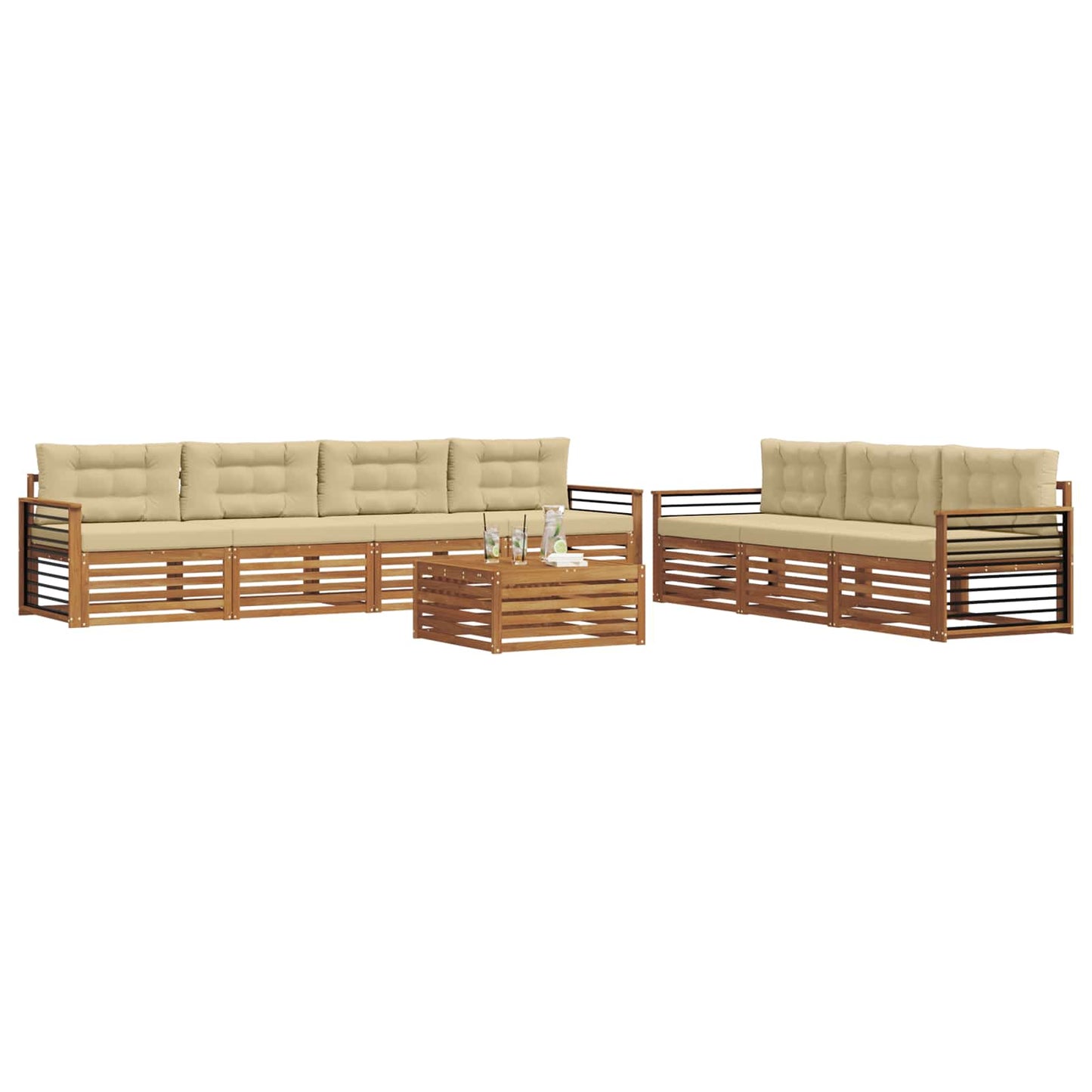 Set di divani da esterno con cuscino 8 pcs Naturale e Beige | homemem39