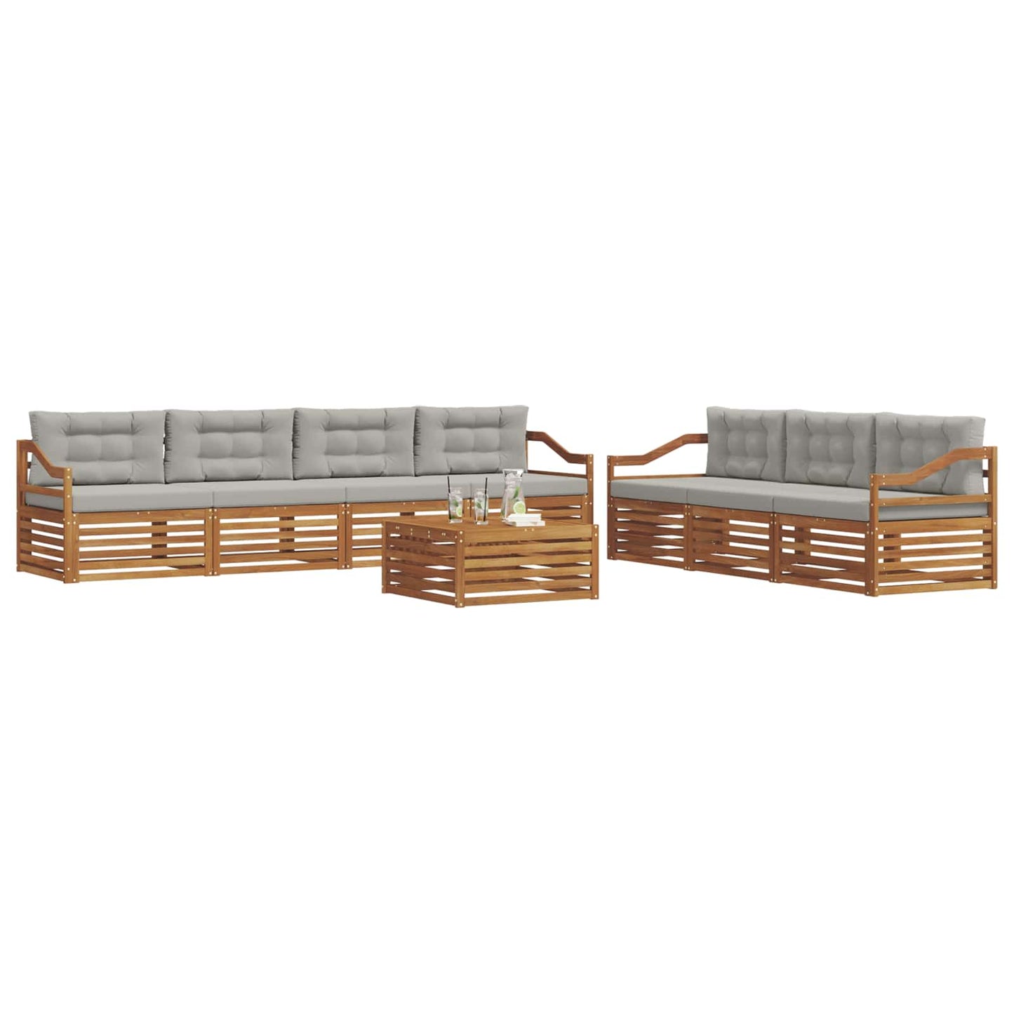 Set di divani da esterno 8 pcs Grigio Naturale e Chiaro