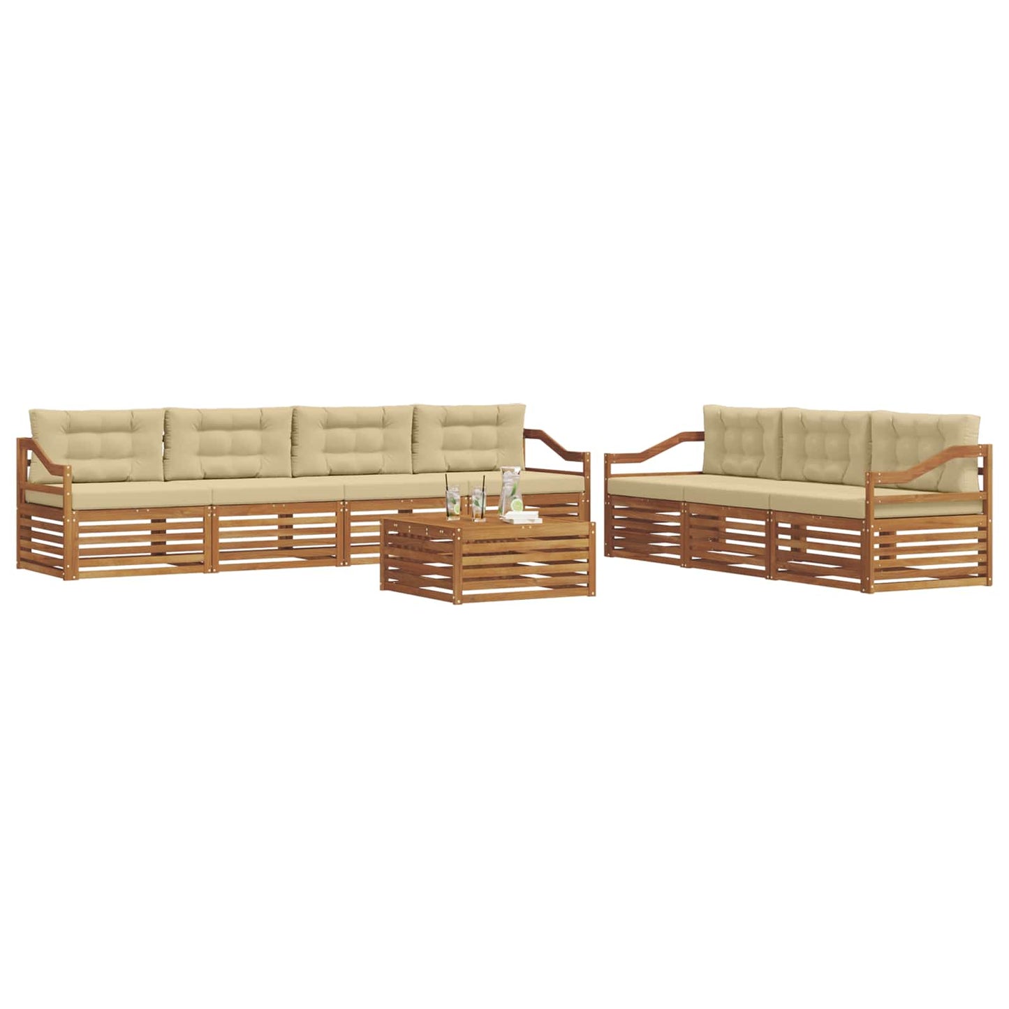 Set di divani da esterno con cuscino 8 pcs Naturale e Beige