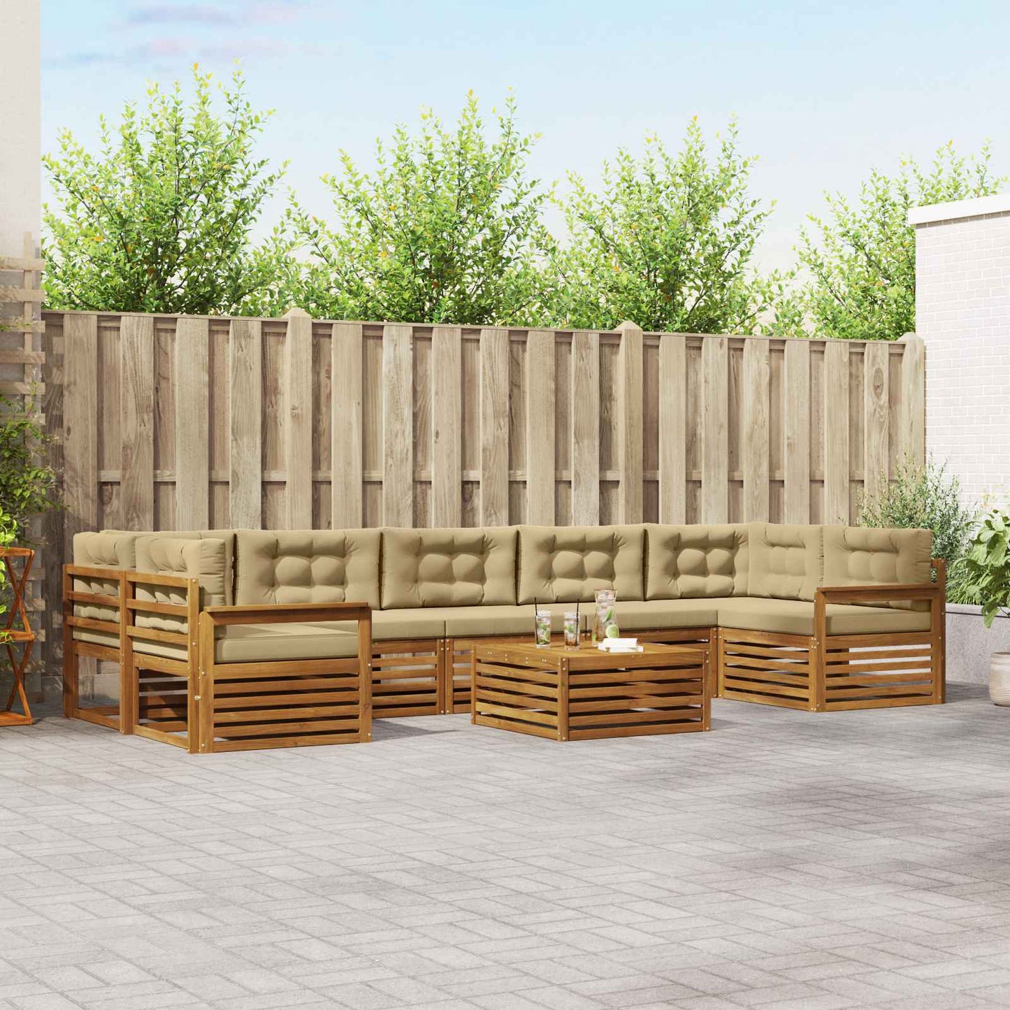 Set di divani da esterno con cuscino 8 pcs Naturale e Beige