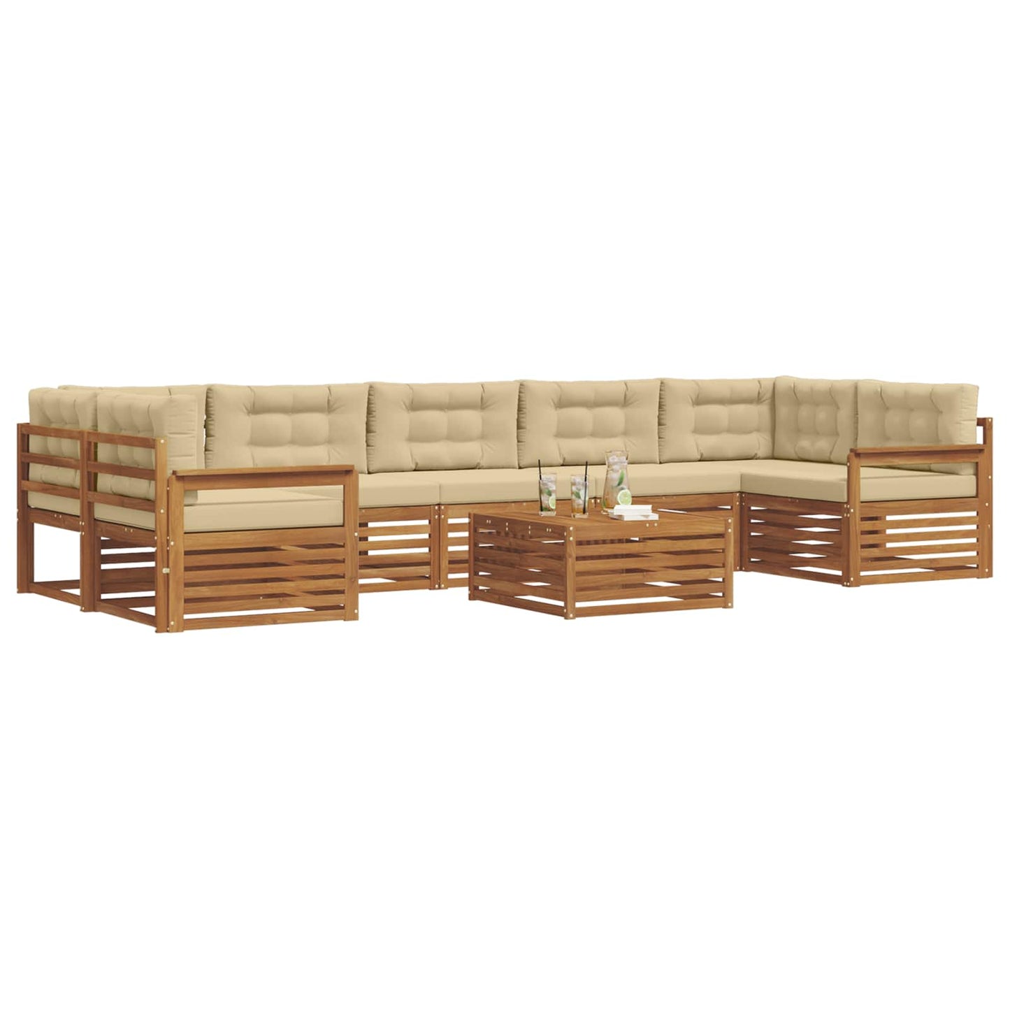 Set di divani da esterno con cuscino 8 pcs Naturale e Beige | homemem39