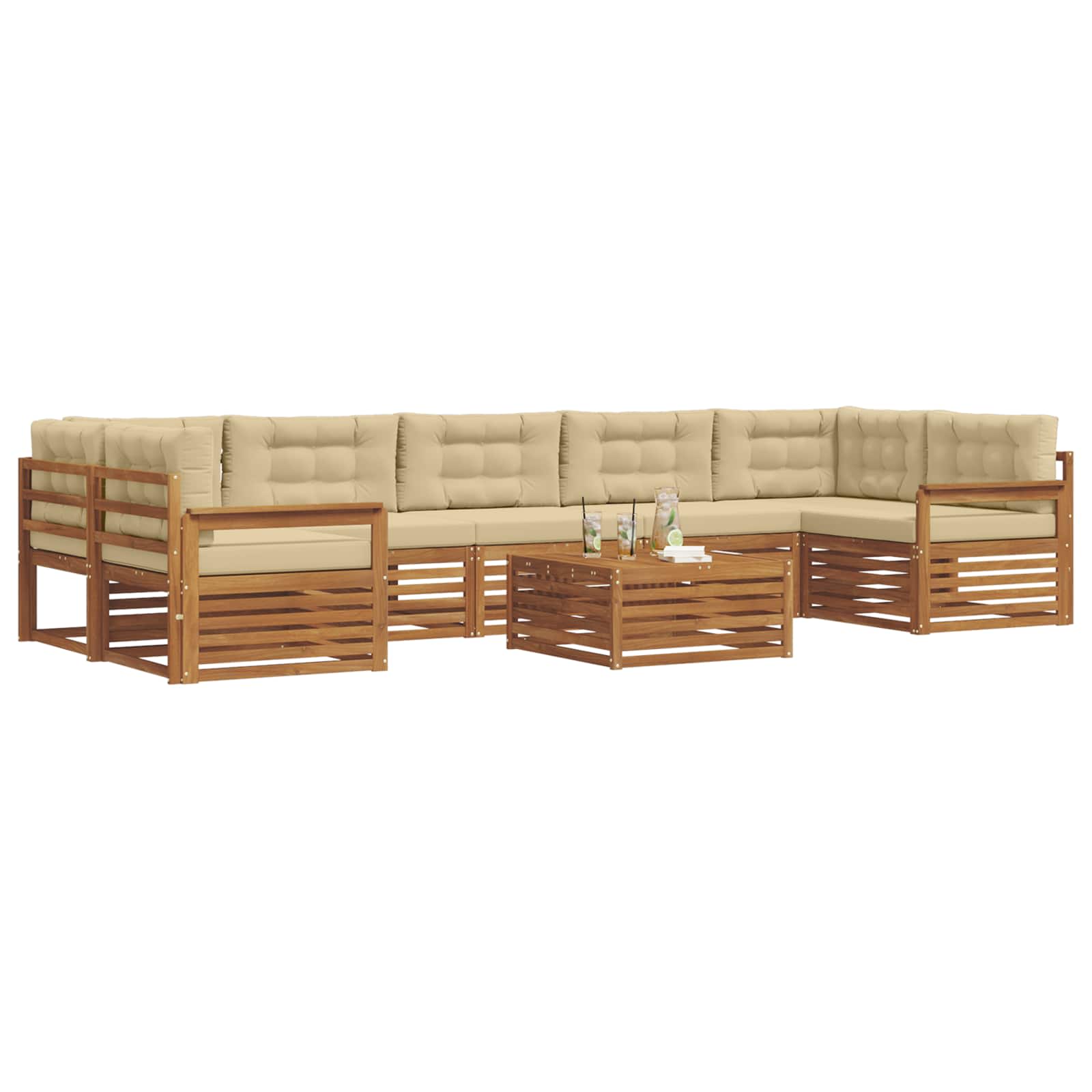 Set di divani da esterno con cuscino 8 pcs Naturale e Beige | homemem39