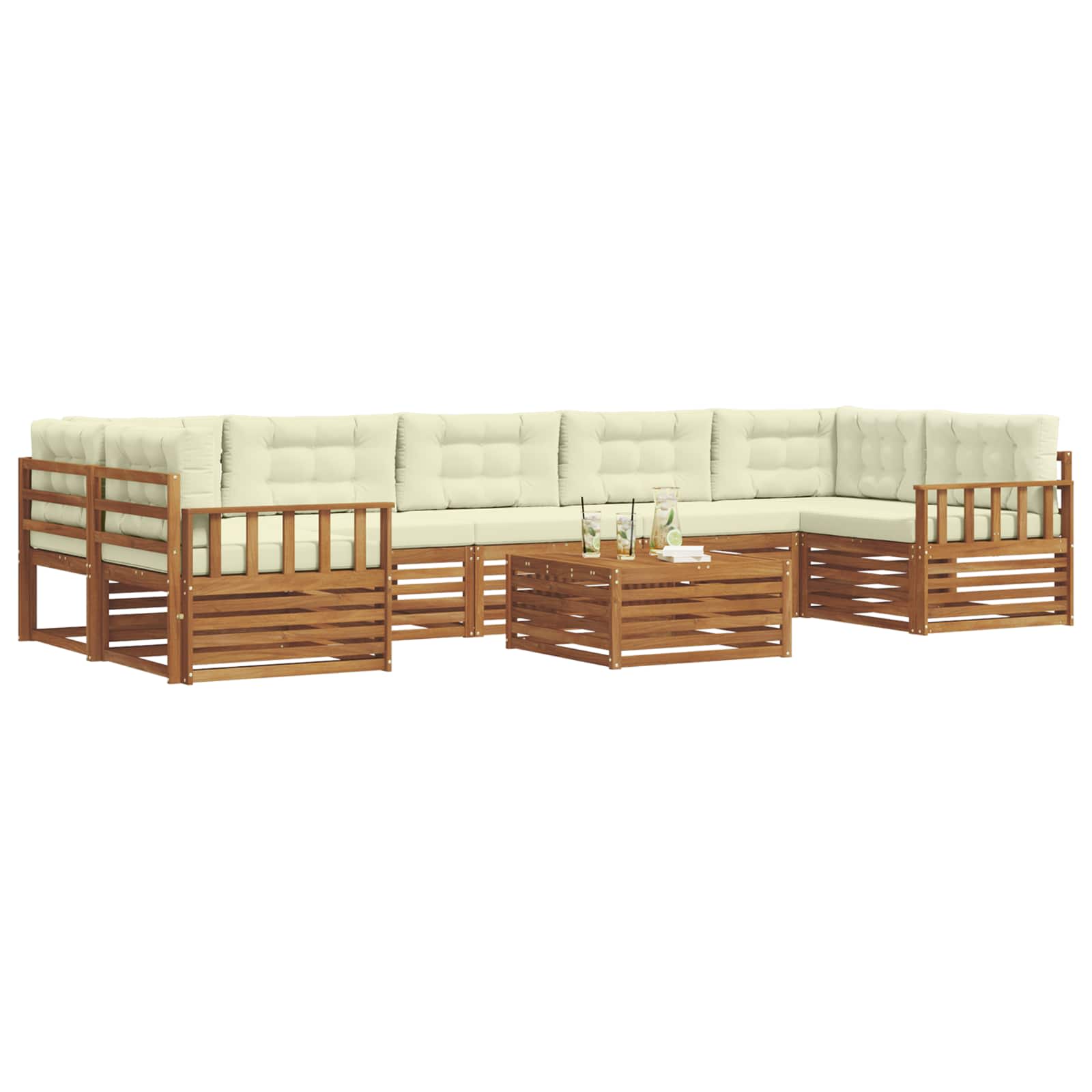 Set di divani da esterno con cuscino 8 pcs Naturale e Crema | homemem39