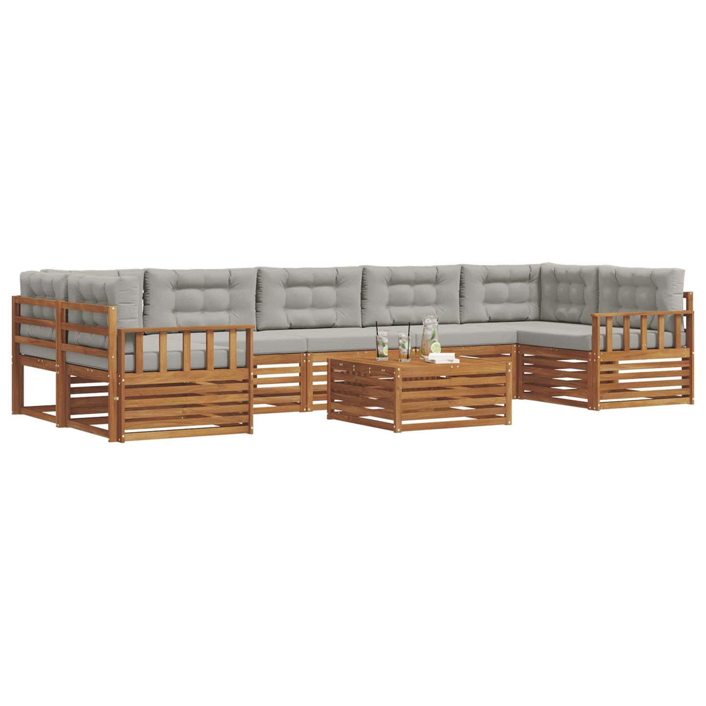 Set di divani da esterno 8 pcs Grigio Naturale e Chiaro