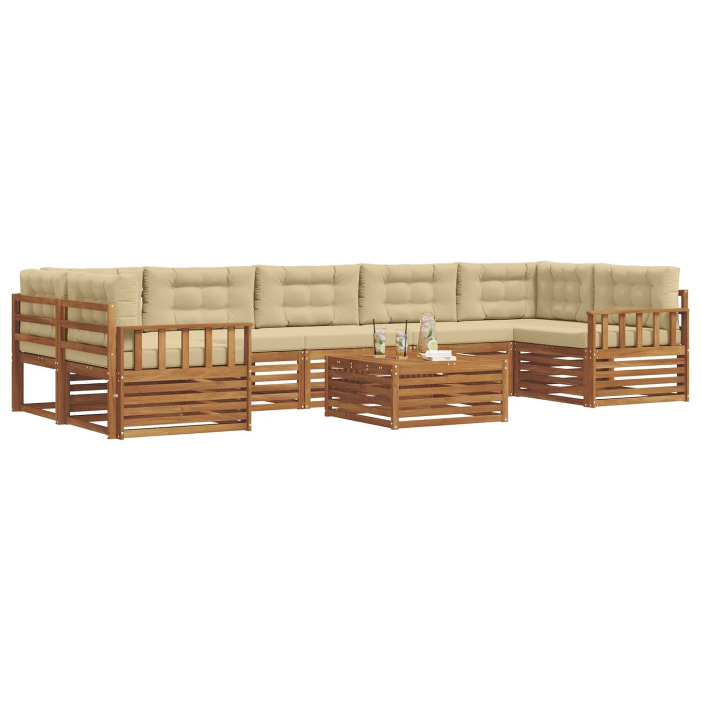 Set di divani da esterno con cuscino 8 pcs Naturale e Beige | homemem39