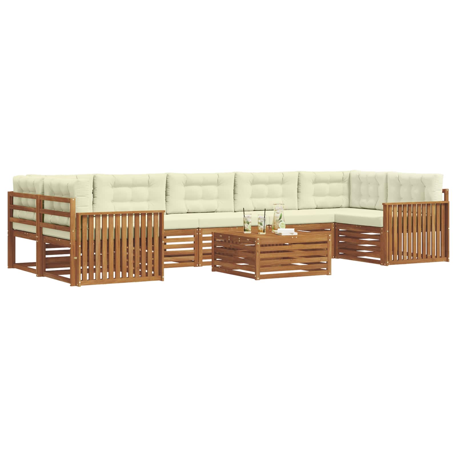 Set di divani da esterno con cuscino 8 pcs Naturale e Crema | homemem39