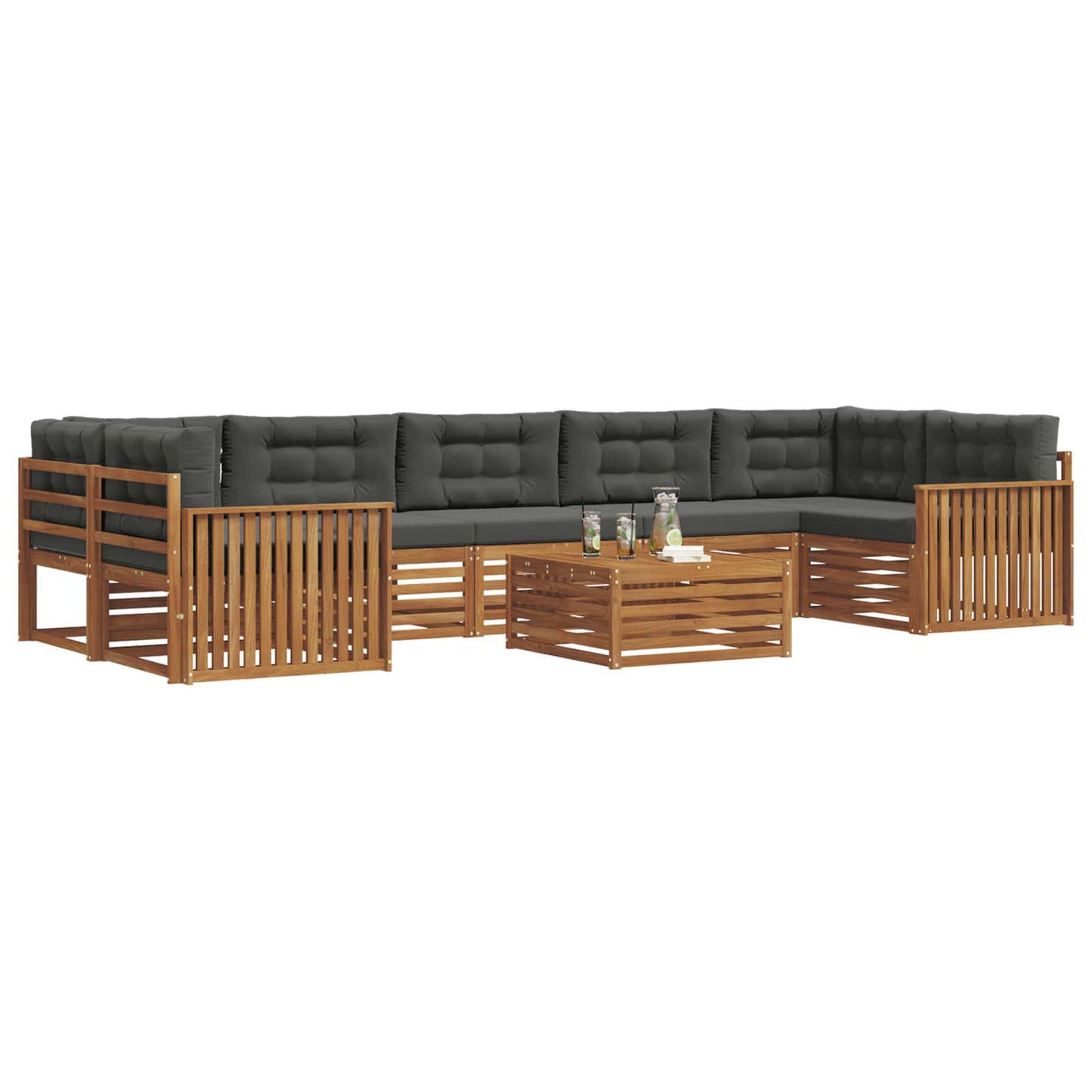 Set di divani da esterno con cuscino 8 pcs Naturale e Antracite | homemem39
