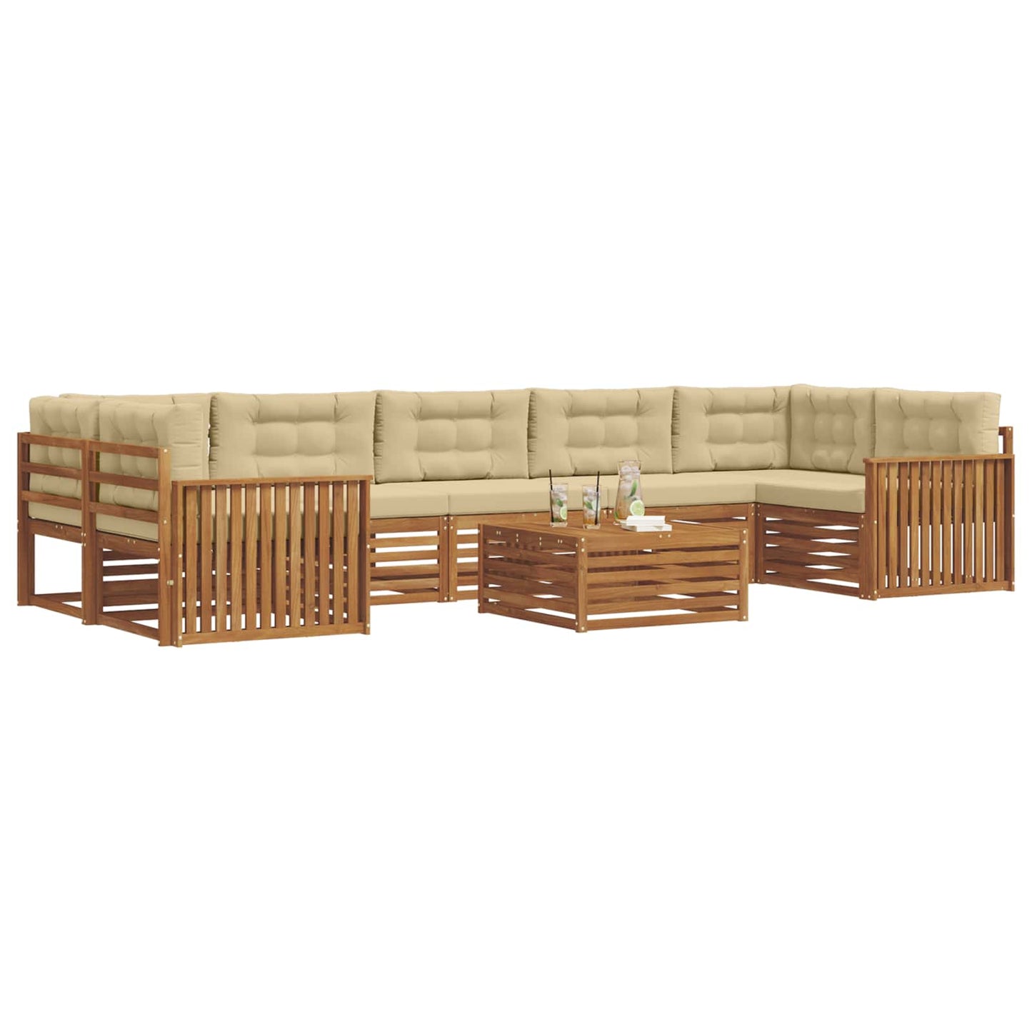 Set di divani da esterno con cuscino 8 pcs Naturale e Beige | homemem39