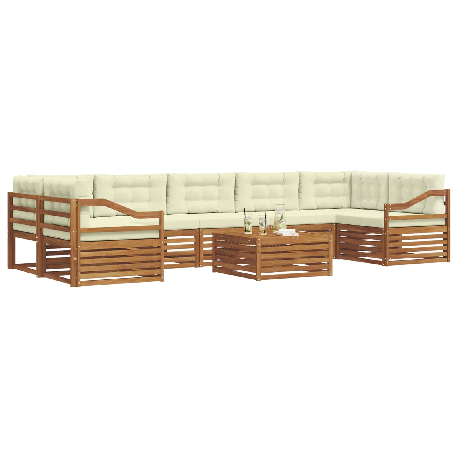Set di divani da esterno con cuscino 8 pcs Naturale e Crema | homemem39
