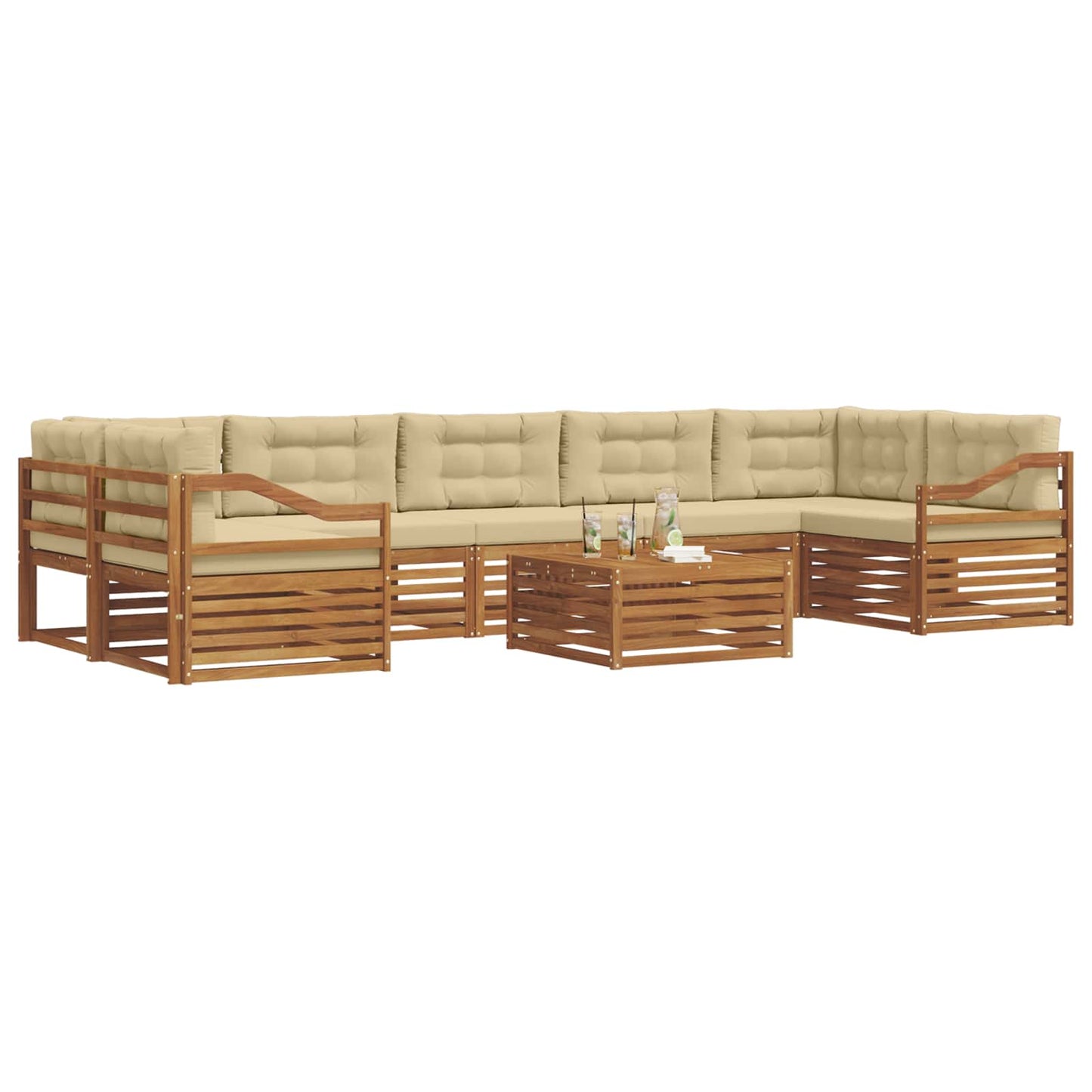 Set di divani da esterno con cuscino 8 pcs Naturale e Beige | homemem39