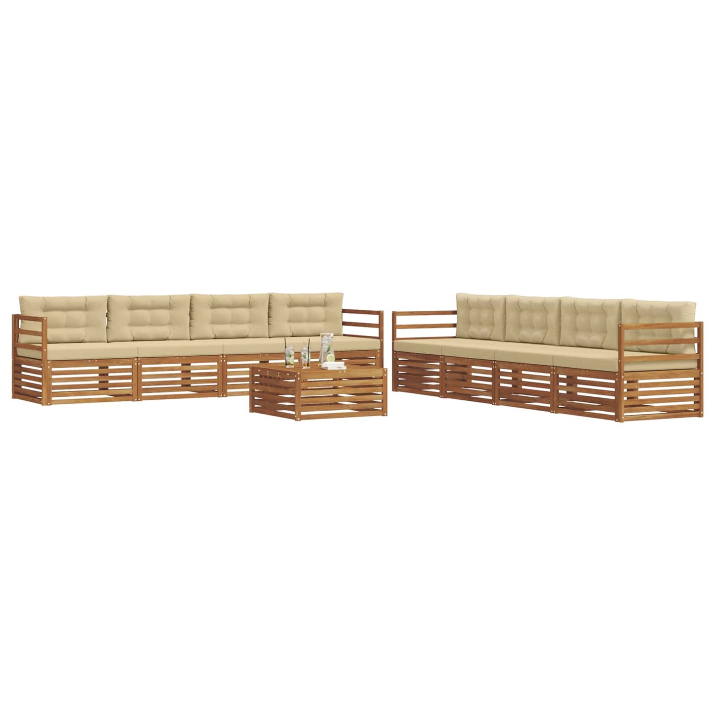 Set di divani da esterno con cuscino 9 pcs Naturale e Beige | homemem39