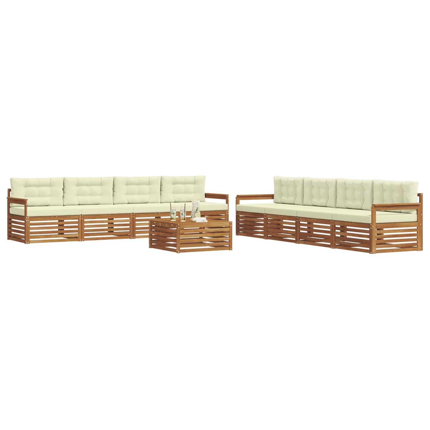 Set di divani da esterno con cuscino 9 pcs Naturale e Crema | homemem39
