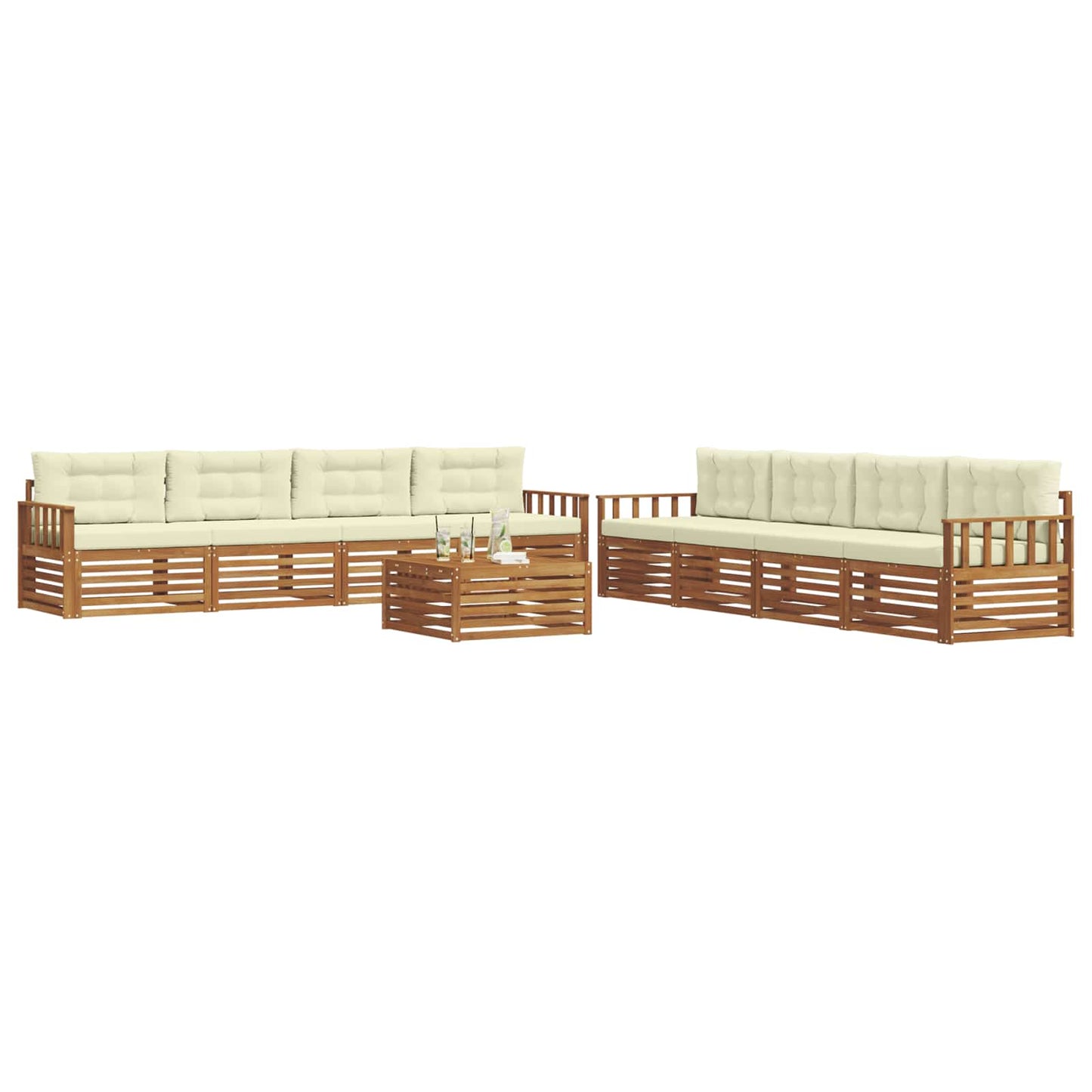 Set di divani da esterno con cuscino 9 pcs Naturale e Crema