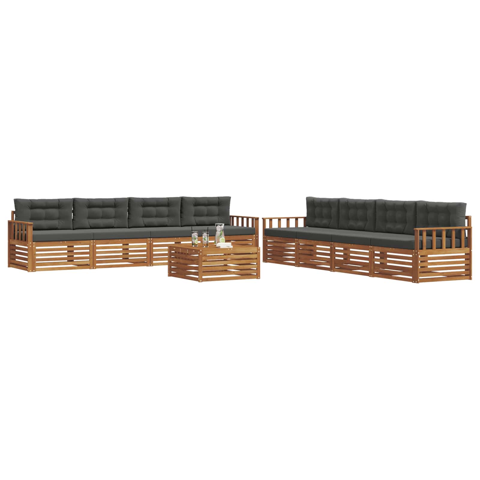 Set di divani da esterno con cuscino 9 pcs Naturale e Antracite | homemem39