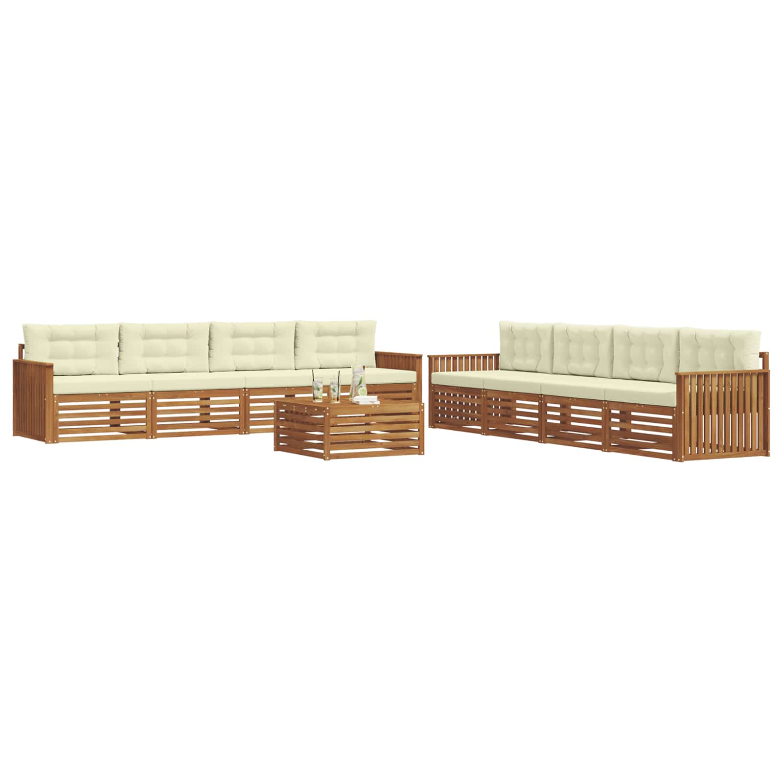 Set di divani da esterno con cuscino 9 pcs Naturale e Crema | homemem39