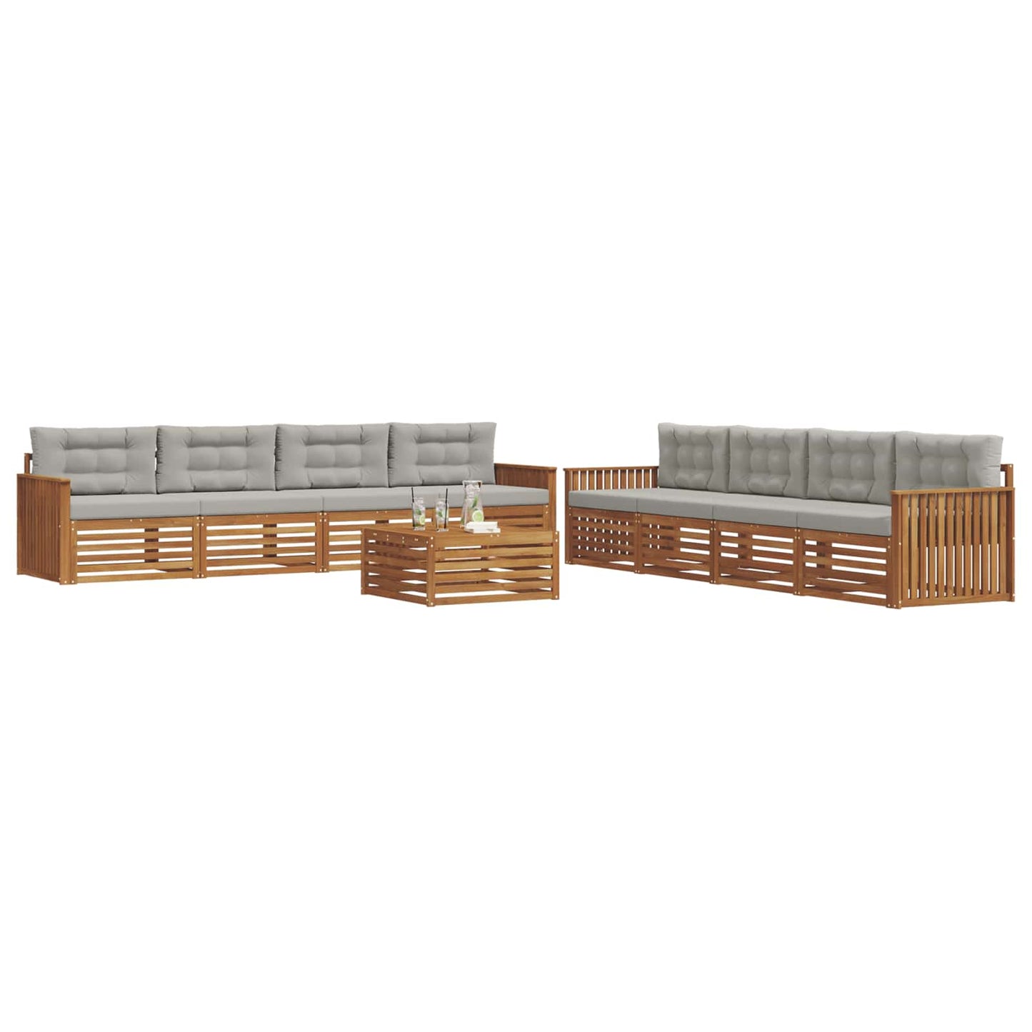Set di divani da esterno 9 pcs Grigio Naturale e Chiaro | homemem39