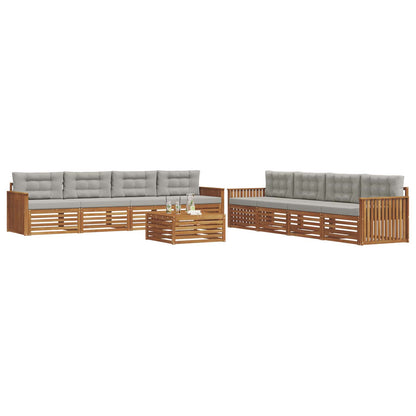 Set di divani da esterno 9 pcs Grigio Naturale e Chiaro
