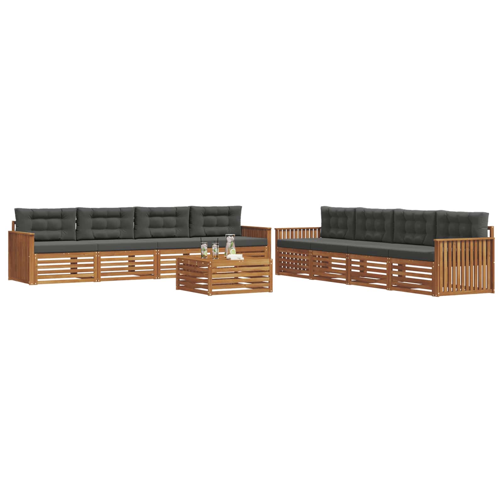 Set di divani da esterno con cuscino 9 pcs Naturale e Antracite | homemem39