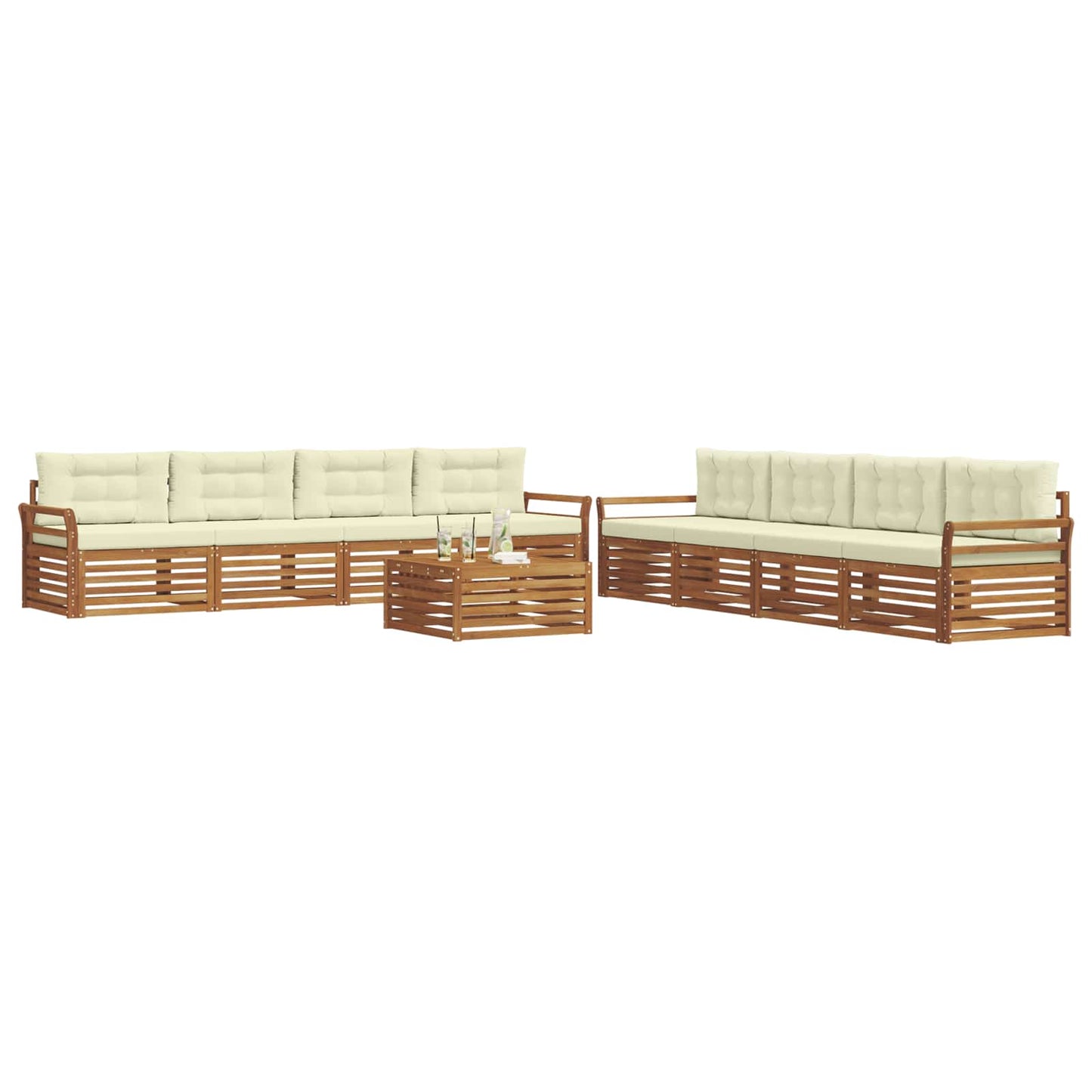 Set di divani da esterno con cuscino 9 pcs Naturale e Crema