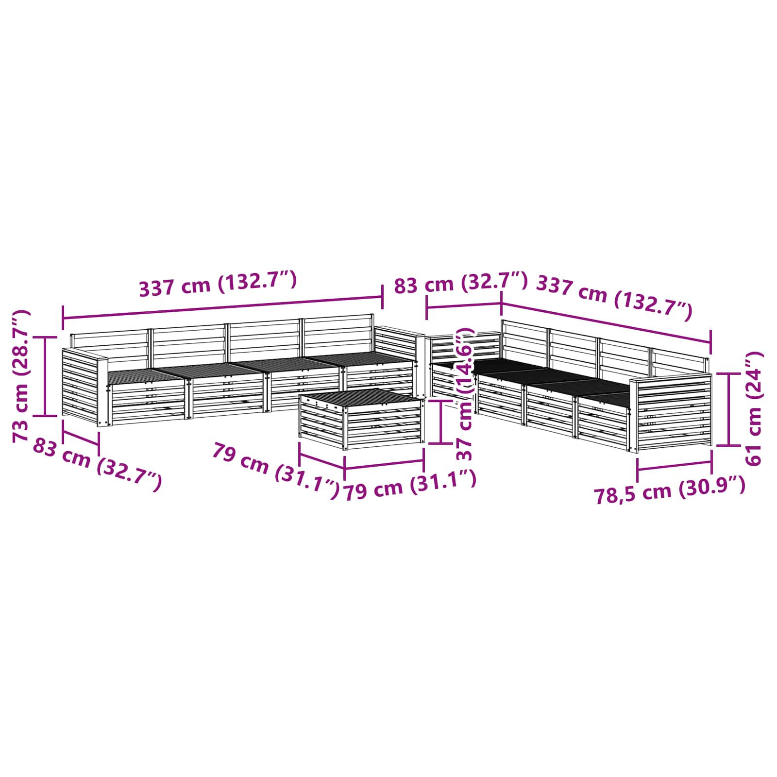 Set di divani da esterno 9 pcs Naturale | homemem39