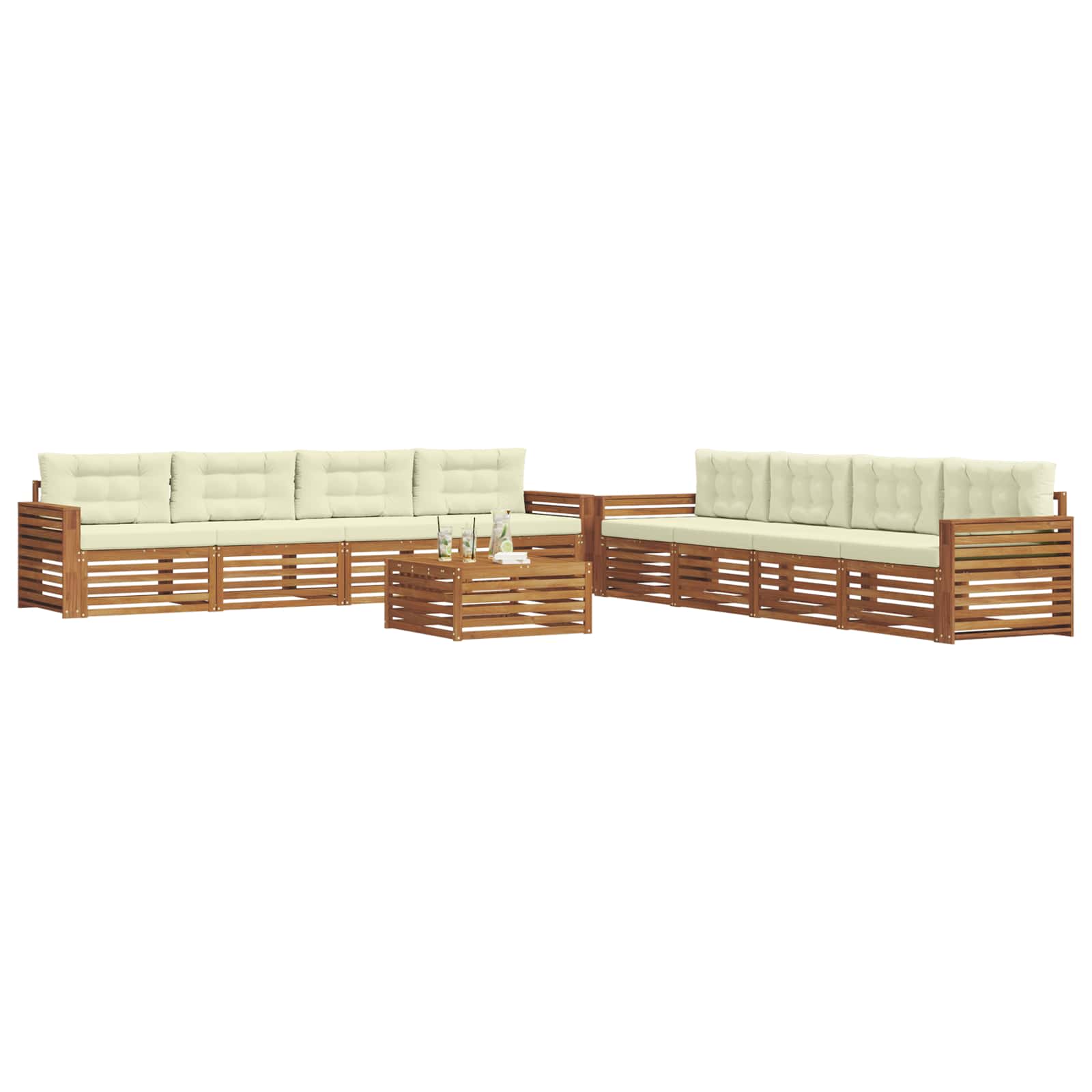 Set di divani da esterno con cuscino 9 pcs Naturale e Crema | homemem39
