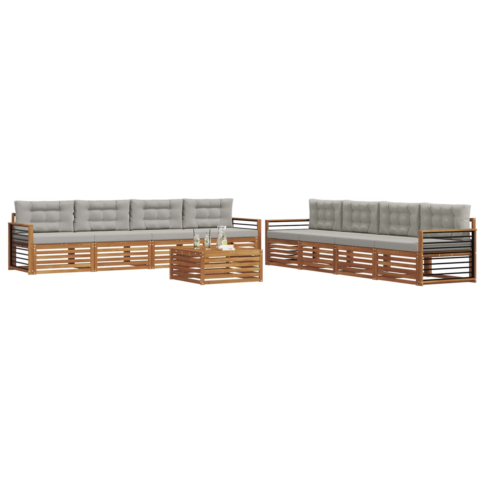 Set di divani da esterno 9 pcs Grigio Naturale e Chiaro | homemem39