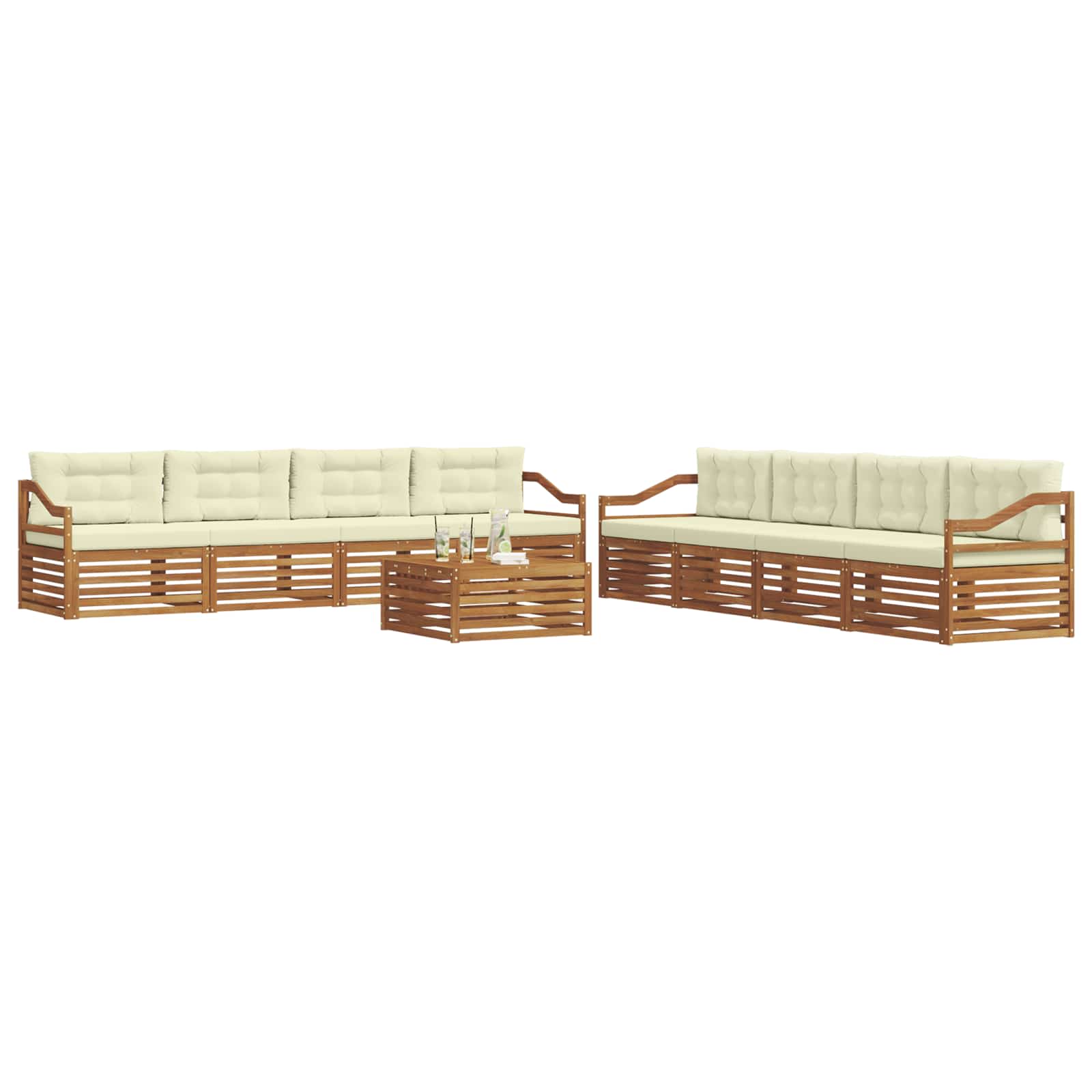 Set di divani da esterno con cuscino 9 pcs Naturale e Crema | homemem39
