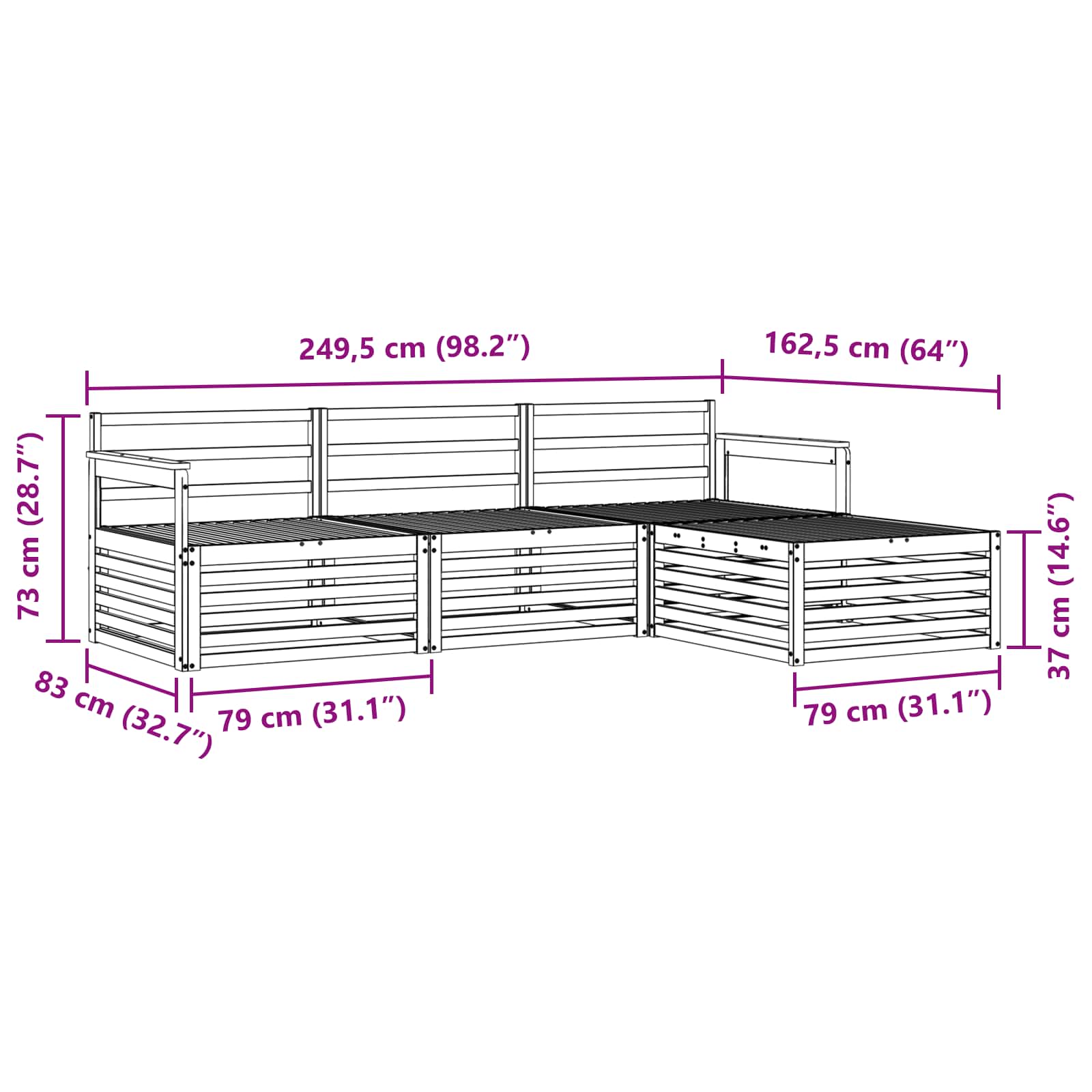 Set di divani da esterno Naturale 249,5 x 162,5 x 73 cm | homemem39