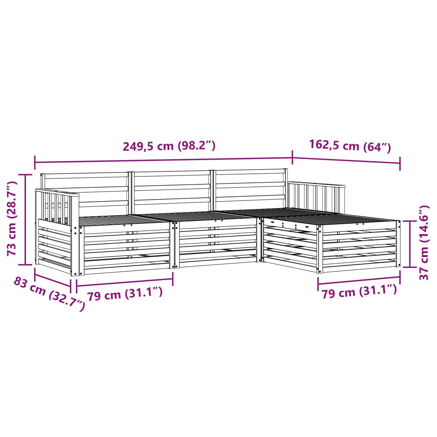 Set di divani da esterno Naturale 249,5 x 162,5 x 73 cm | homemem39