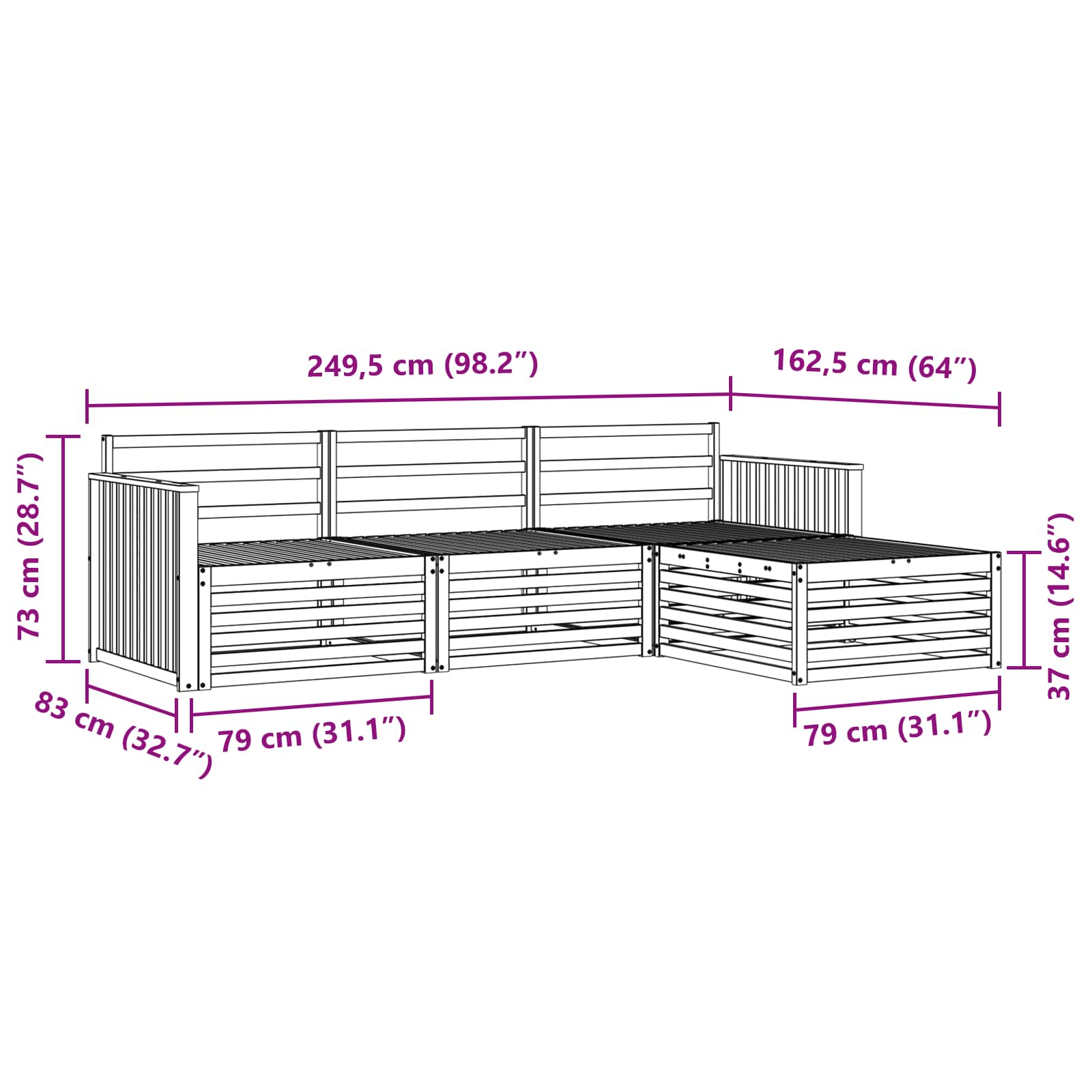 Set di divani da esterno Naturale 249,5 x 162,5 x 73 cm | homemem39