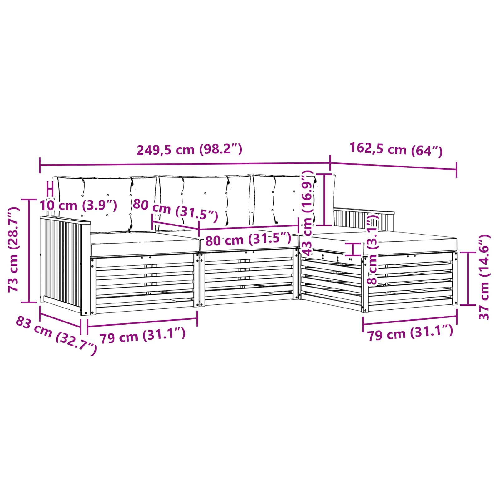 Set di divani da esterno Naturale e Crema 249,5 x 162,5 x 73 cm | homemem39