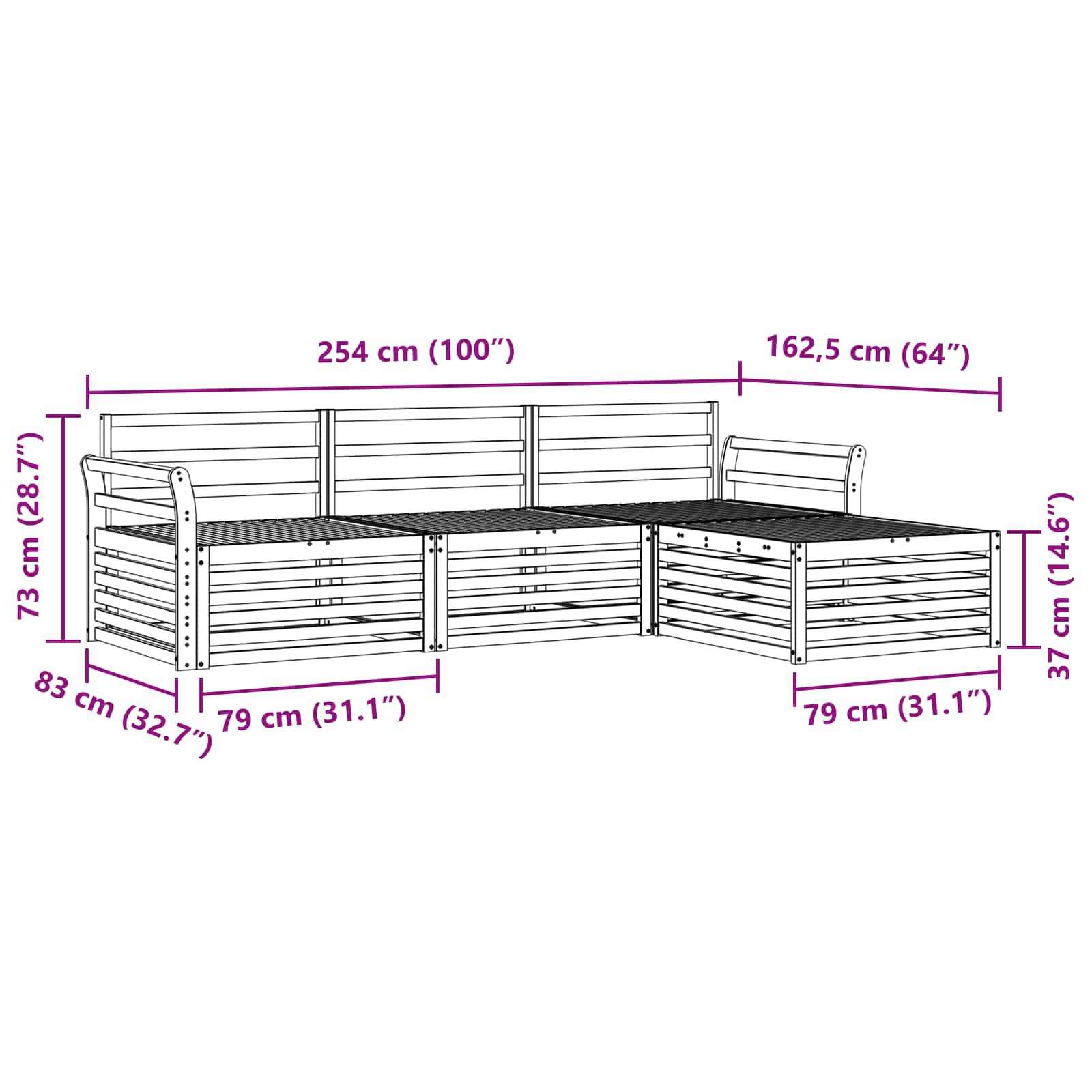 Set di divani da esterno Naturale 254 x 162,5 x 73 cm | homemem39