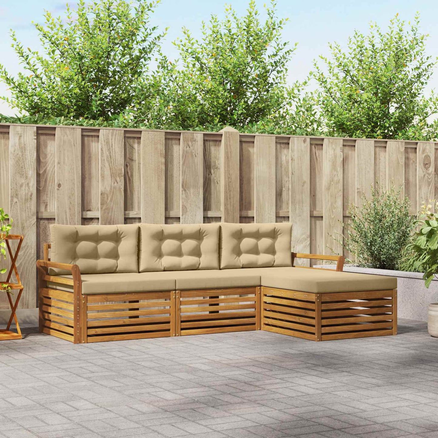 Set di divani da esterno Naturale e Beige 254 x 162,5 x 73 cm