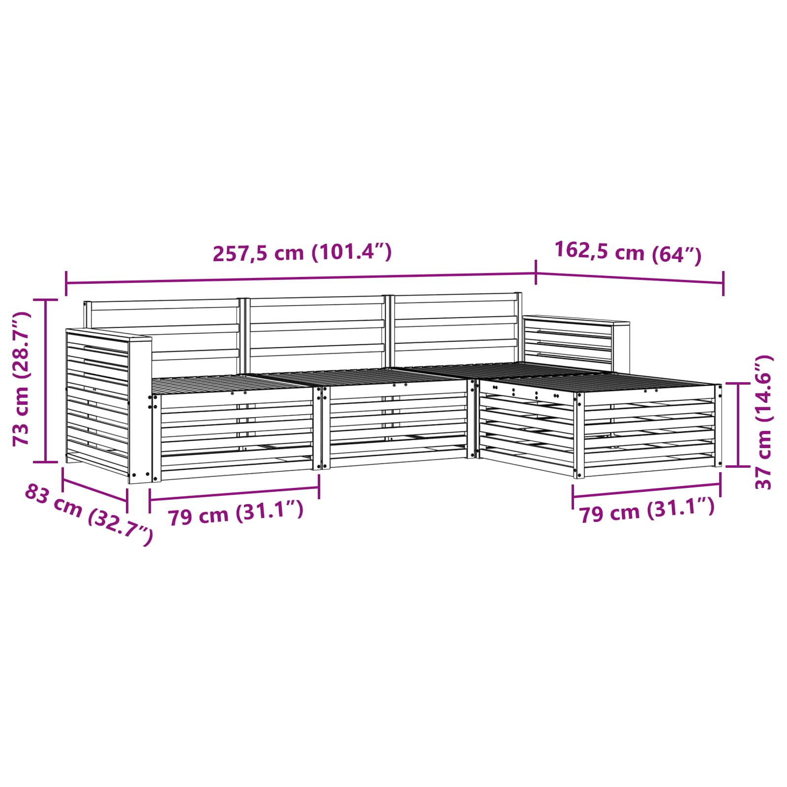 Set di divani da esterno Naturale 257,5 x 162,5 x 73 cm | homemem39