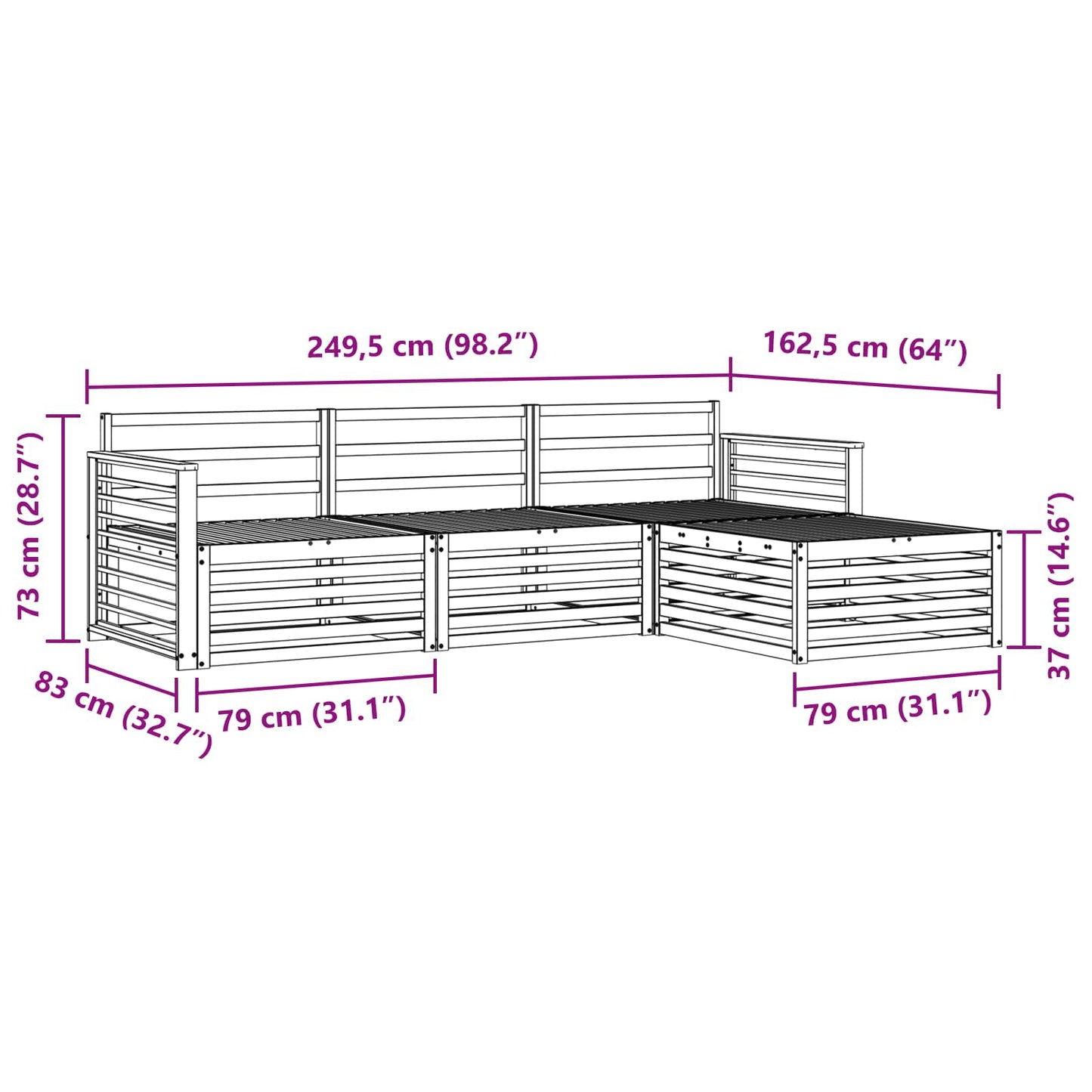 Set di divani da esterno Naturale 249,5 x 162,5 x 73 cm