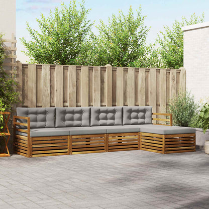 Set di divani da esterno 5 pcs Grigio Naturale e Chiaro