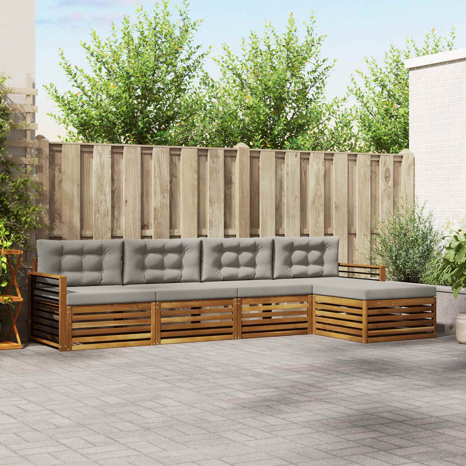 Set di divani da esterno 5 pcs Grigio Naturale e Chiaro | homemem39