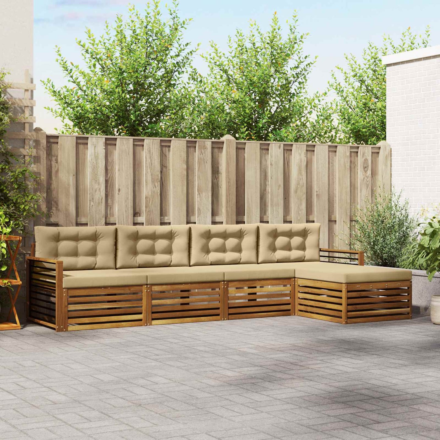 Set di divani da esterno con cuscino 5 pcs Naturale e Beige | homemem39