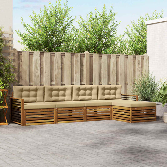 Set di divani da esterno con cuscino 5 pcs Naturale e Beige | homemem39