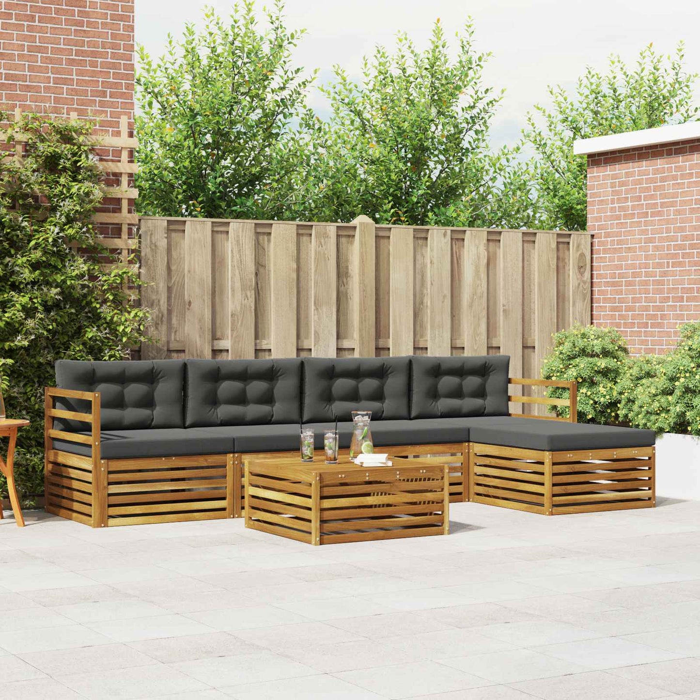 Set di divani da esterno con cuscino 6 pcs Naturale e Antracite