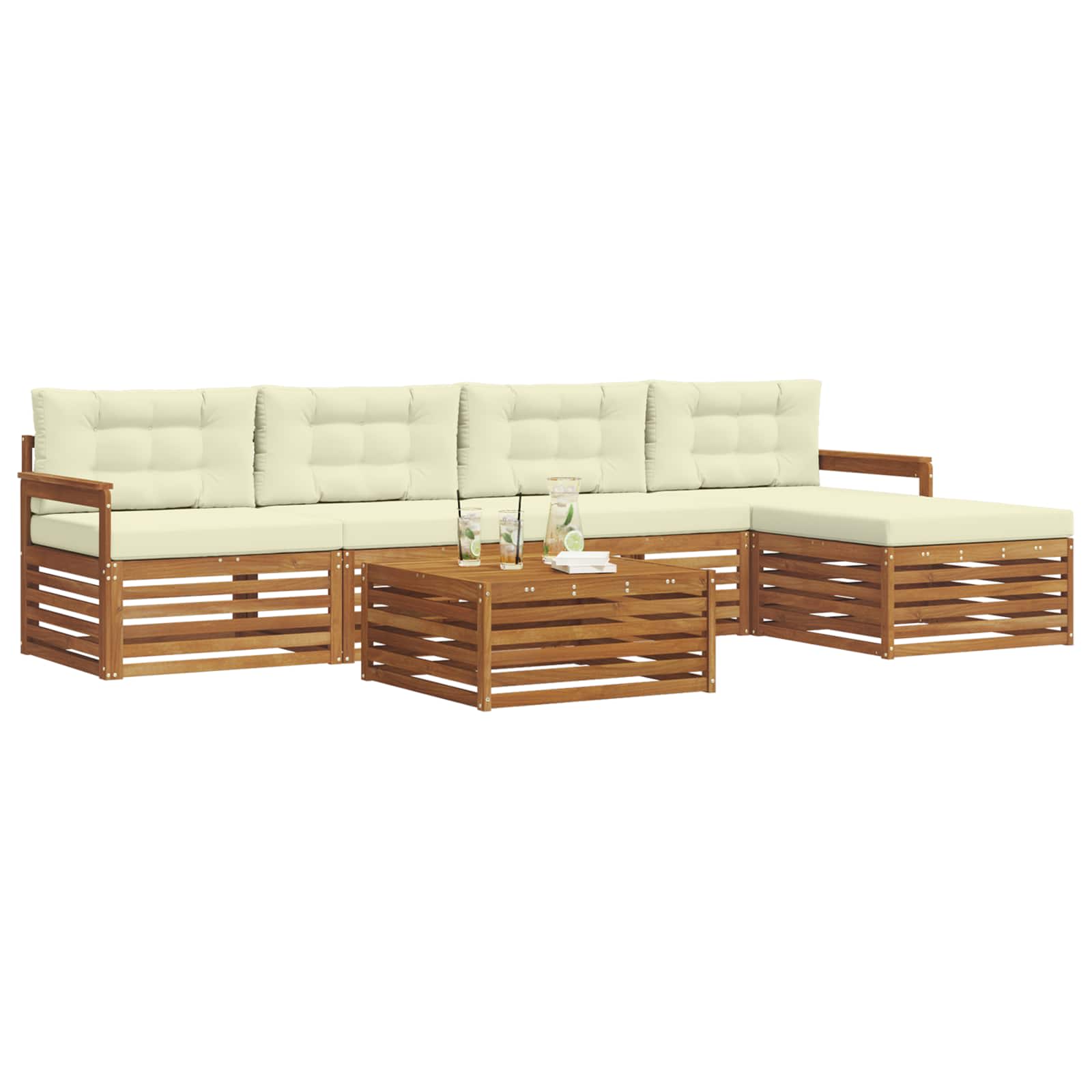 Set di divani da esterno con cuscino 6 pcs Naturale e Crema | homemem39