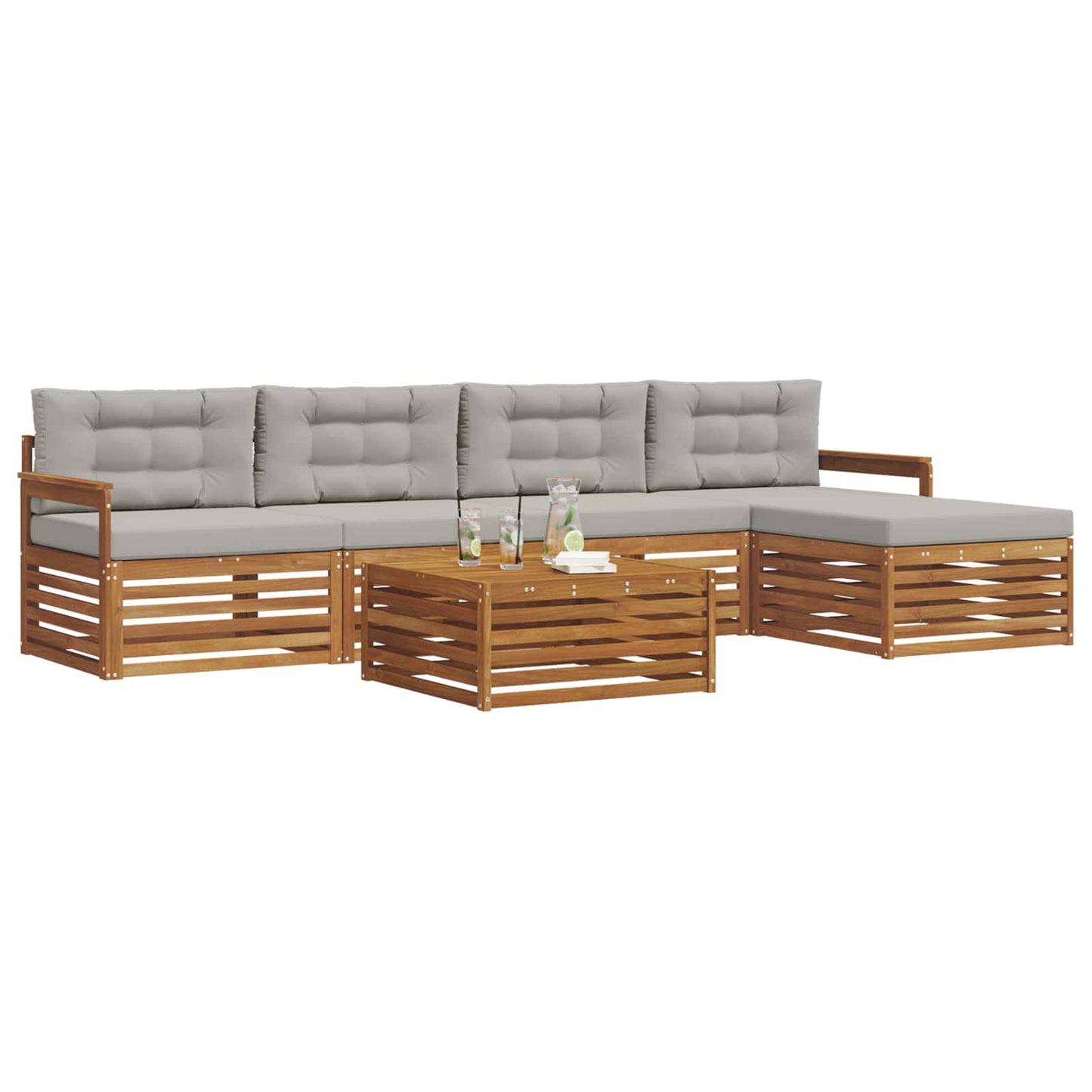 Set di divani da esterno 6 pcs Grigio Naturale e Chiaro