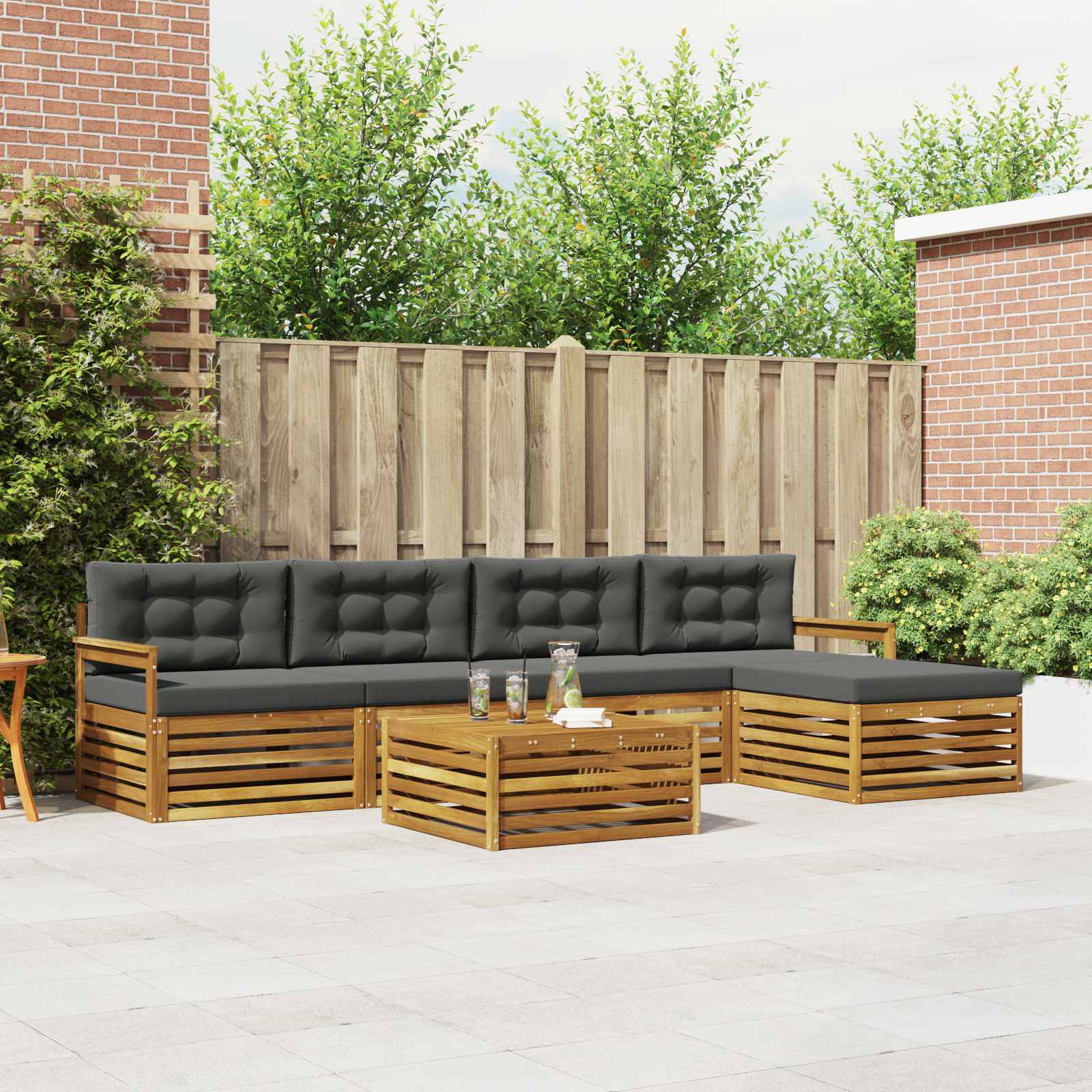 Set di divani da esterno con cuscino 6 pcs Naturale e Antracite | homemem39
